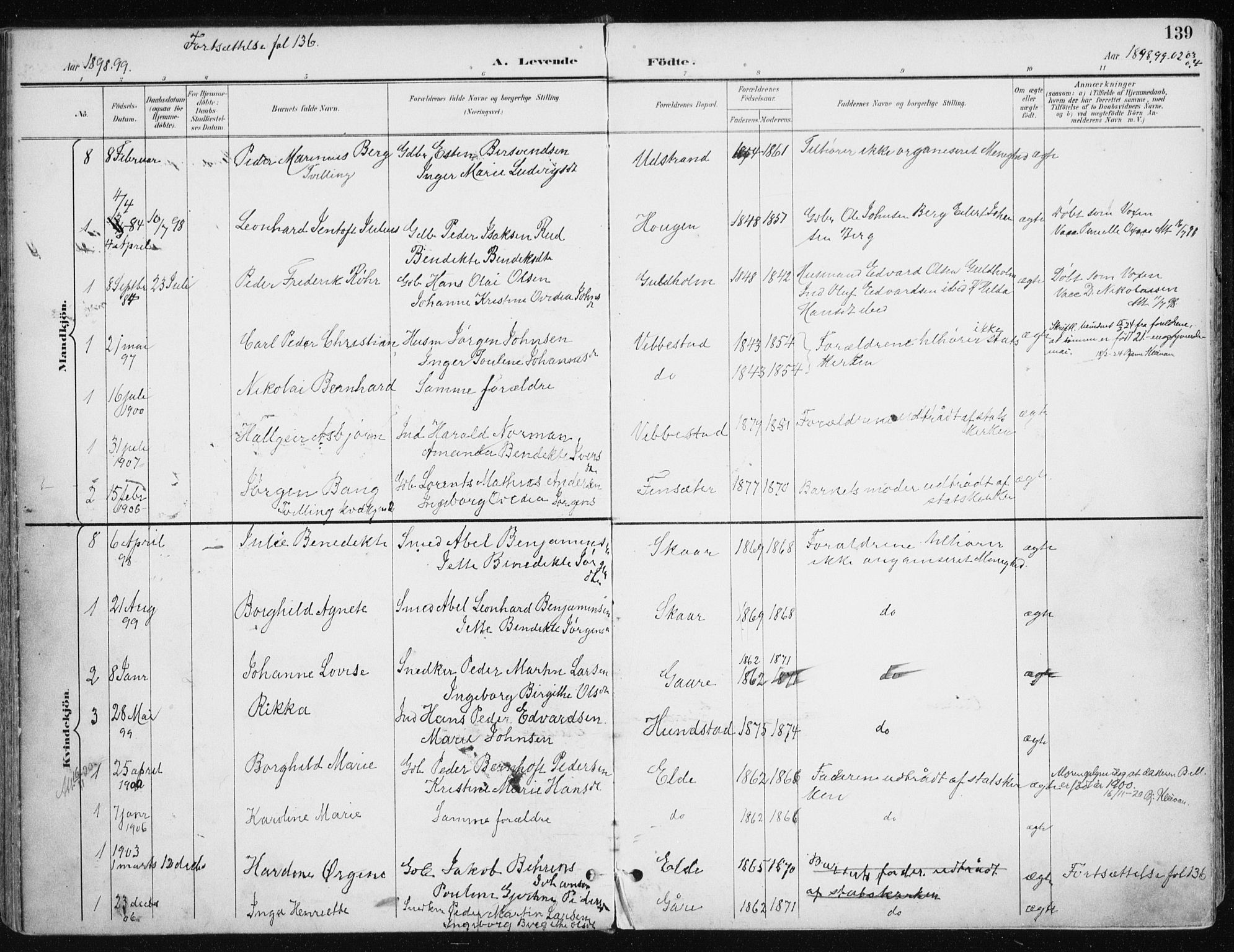Kvæfjord sokneprestkontor, SATØ/S-1323/G/Ga/Gaa/L0006kirke: Parish register (official) no. 6, 1895-1914, p. 139