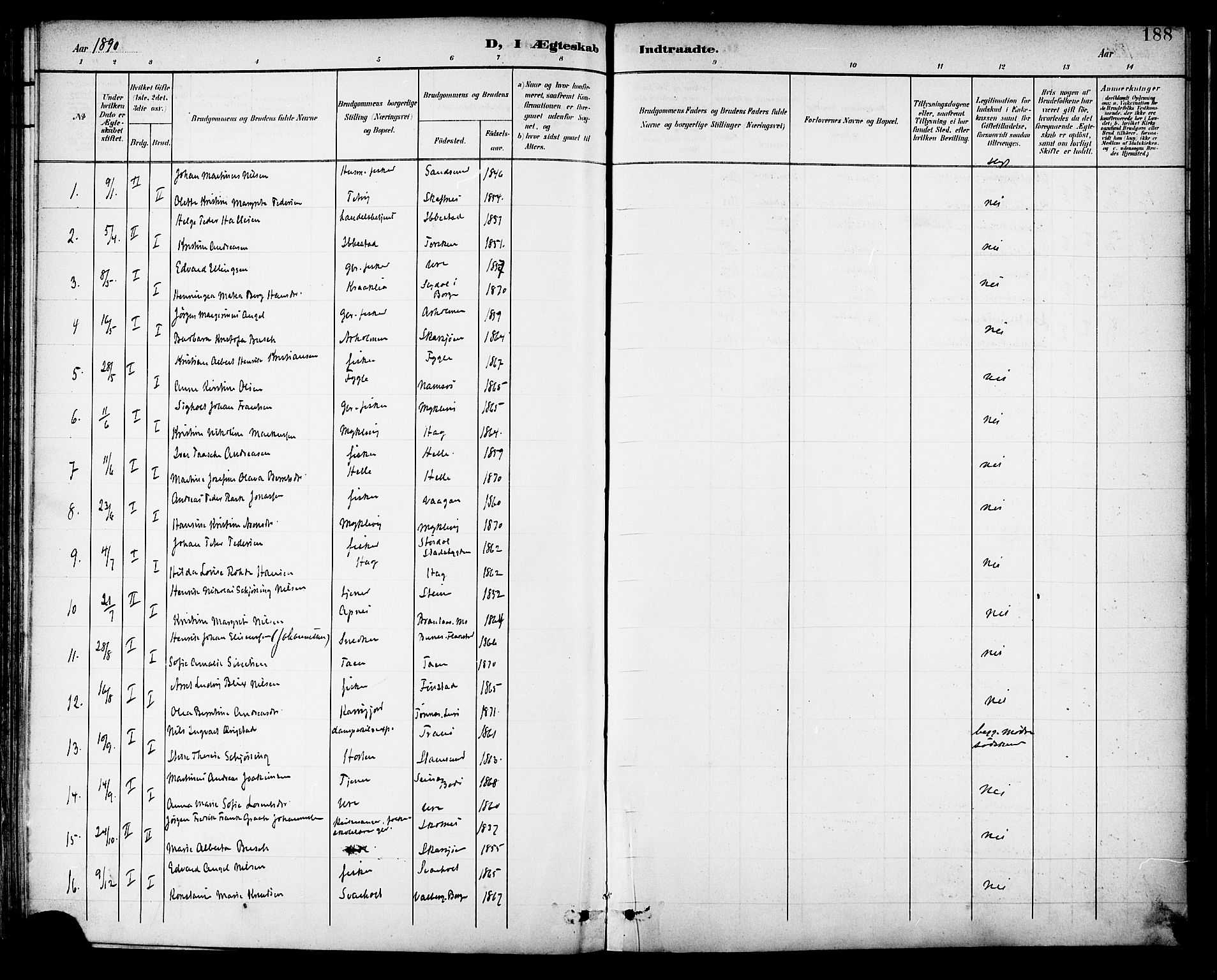 Ministerialprotokoller, klokkerbøker og fødselsregistre - Nordland, AV/SAT-A-1459/882/L1179: Parish register (official) no. 882A01, 1886-1898, p. 188