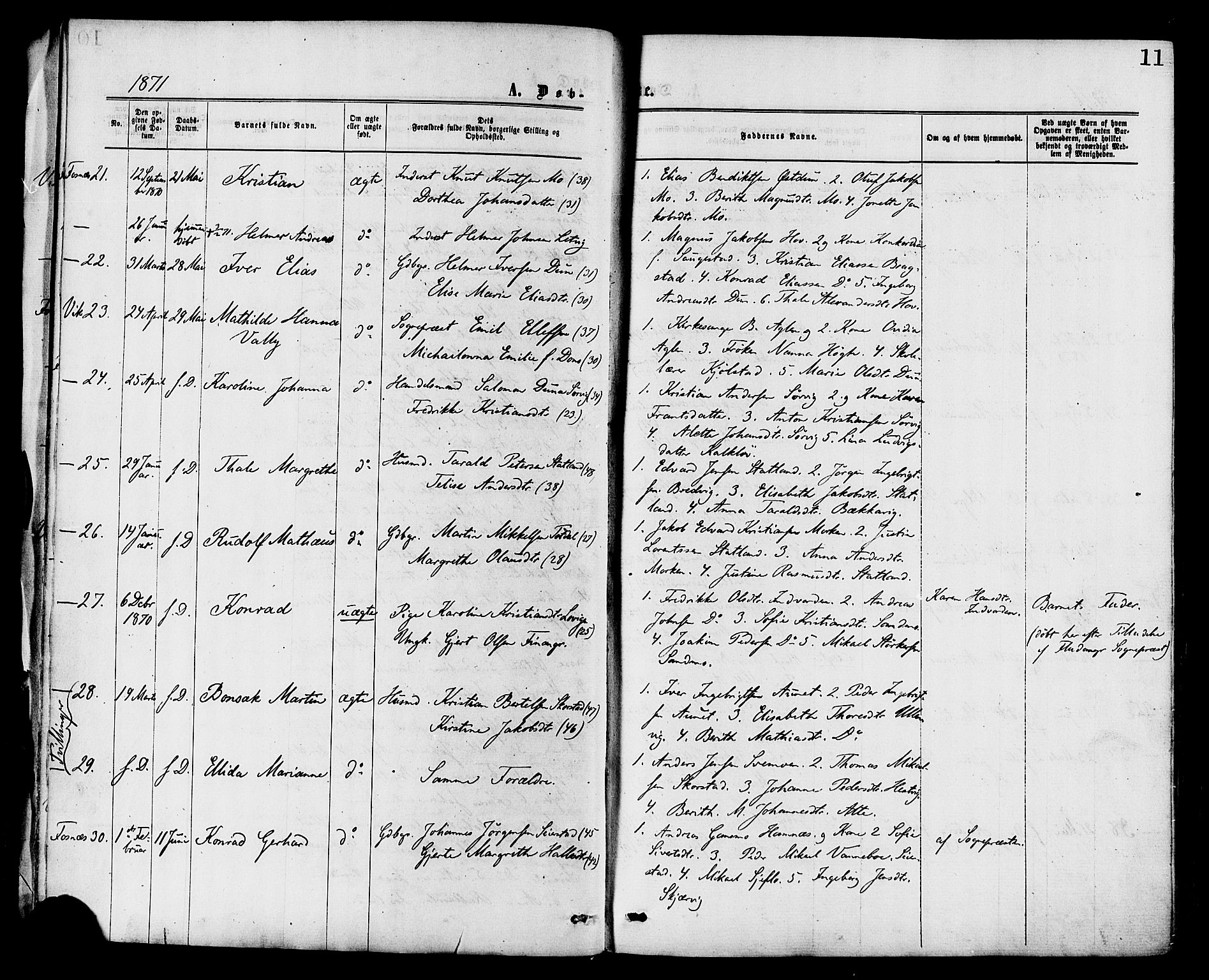 Ministerialprotokoller, klokkerbøker og fødselsregistre - Nord-Trøndelag, AV/SAT-A-1458/773/L0616: Parish register (official) no. 773A07, 1870-1887, p. 11