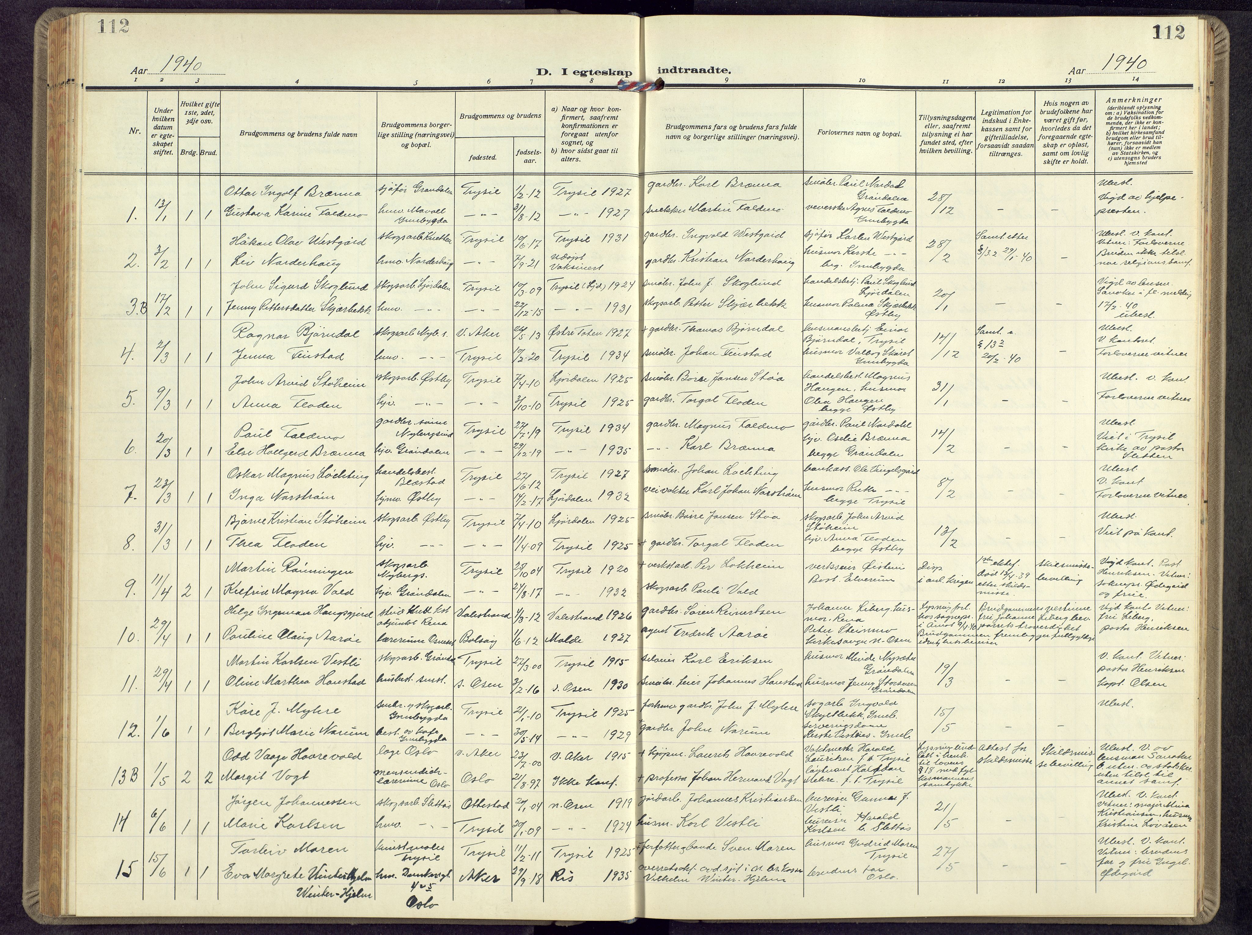 Trysil prestekontor, SAH/PREST-046/H/Ha/Hab/L0012: Parish register (copy) no. 12, 1938-1959, p. 112