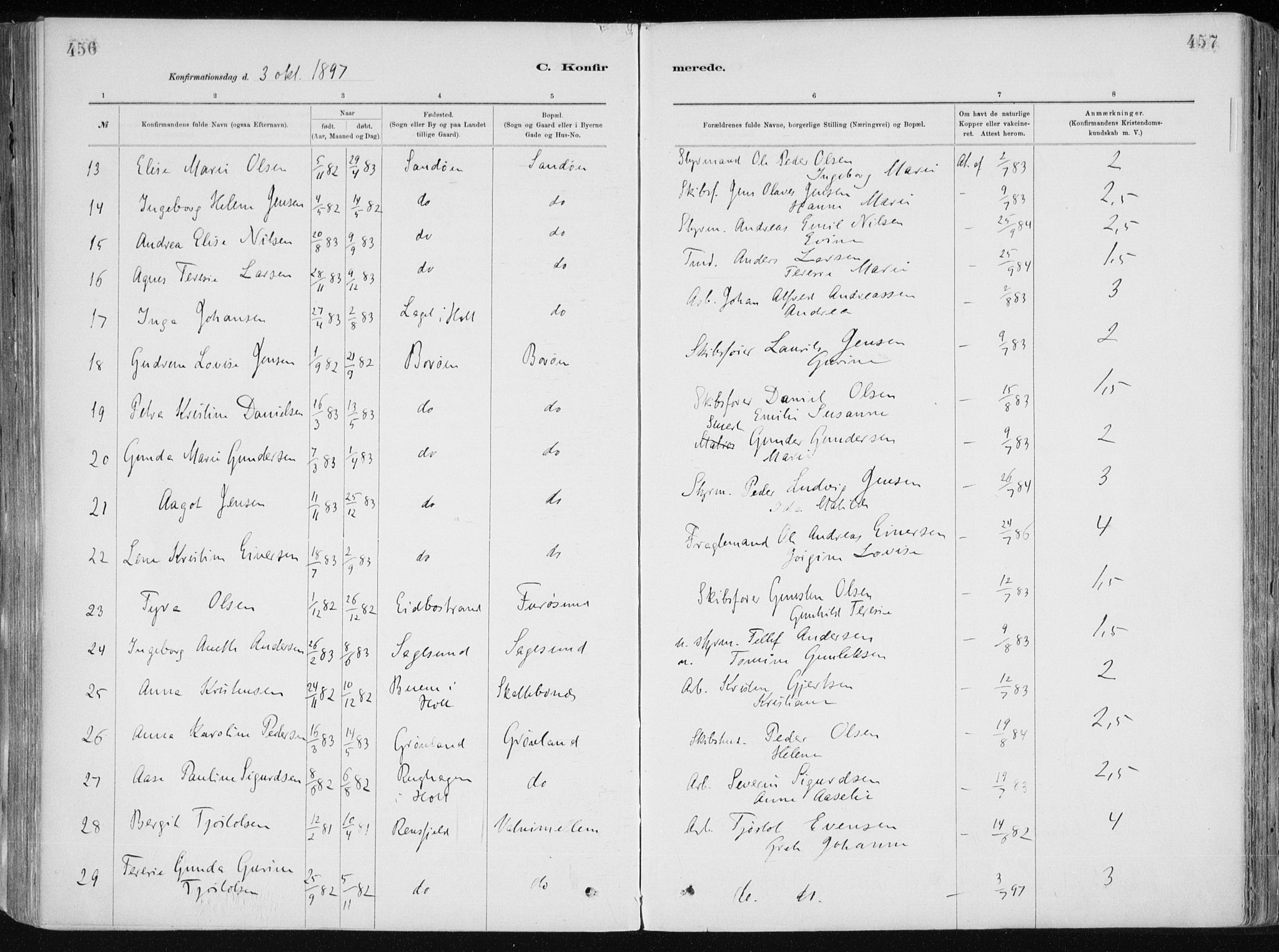 Dypvåg sokneprestkontor, AV/SAK-1111-0007/F/Fa/Faa/L0008: Parish register (official) no. A 8, 1885-1906, p. 456-457