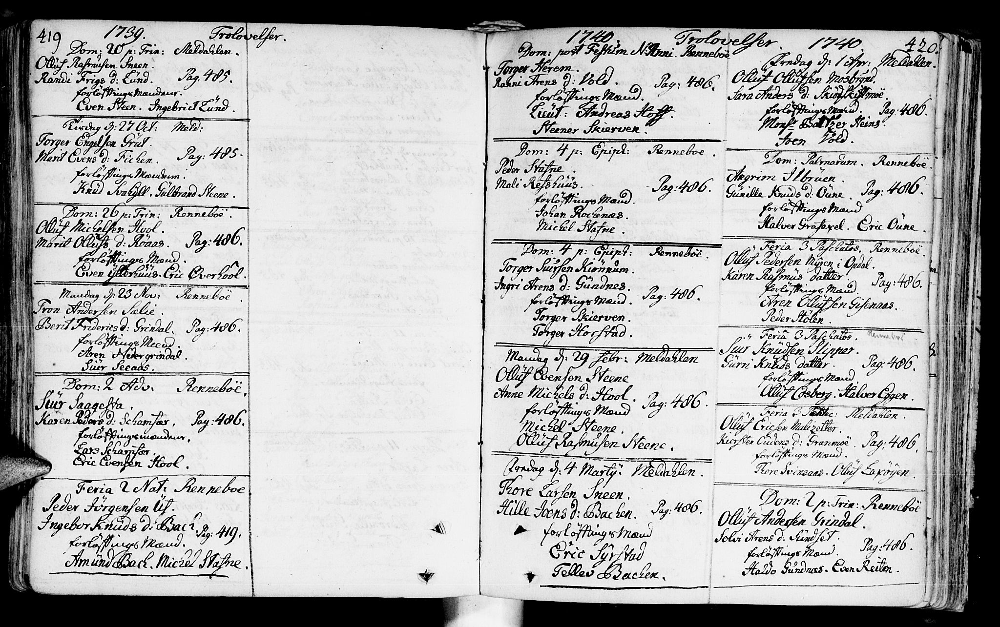 Ministerialprotokoller, klokkerbøker og fødselsregistre - Sør-Trøndelag, SAT/A-1456/672/L0850: Parish register (official) no. 672A03, 1725-1751, p. 419-420