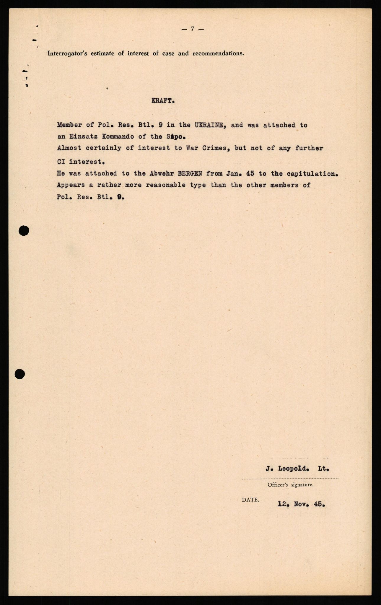 Forsvaret, Forsvarets overkommando II, AV/RA-RAFA-3915/D/Db/L0018: CI Questionaires. Tyske okkupasjonsstyrker i Norge. Tyskere., 1945-1946, p. 32