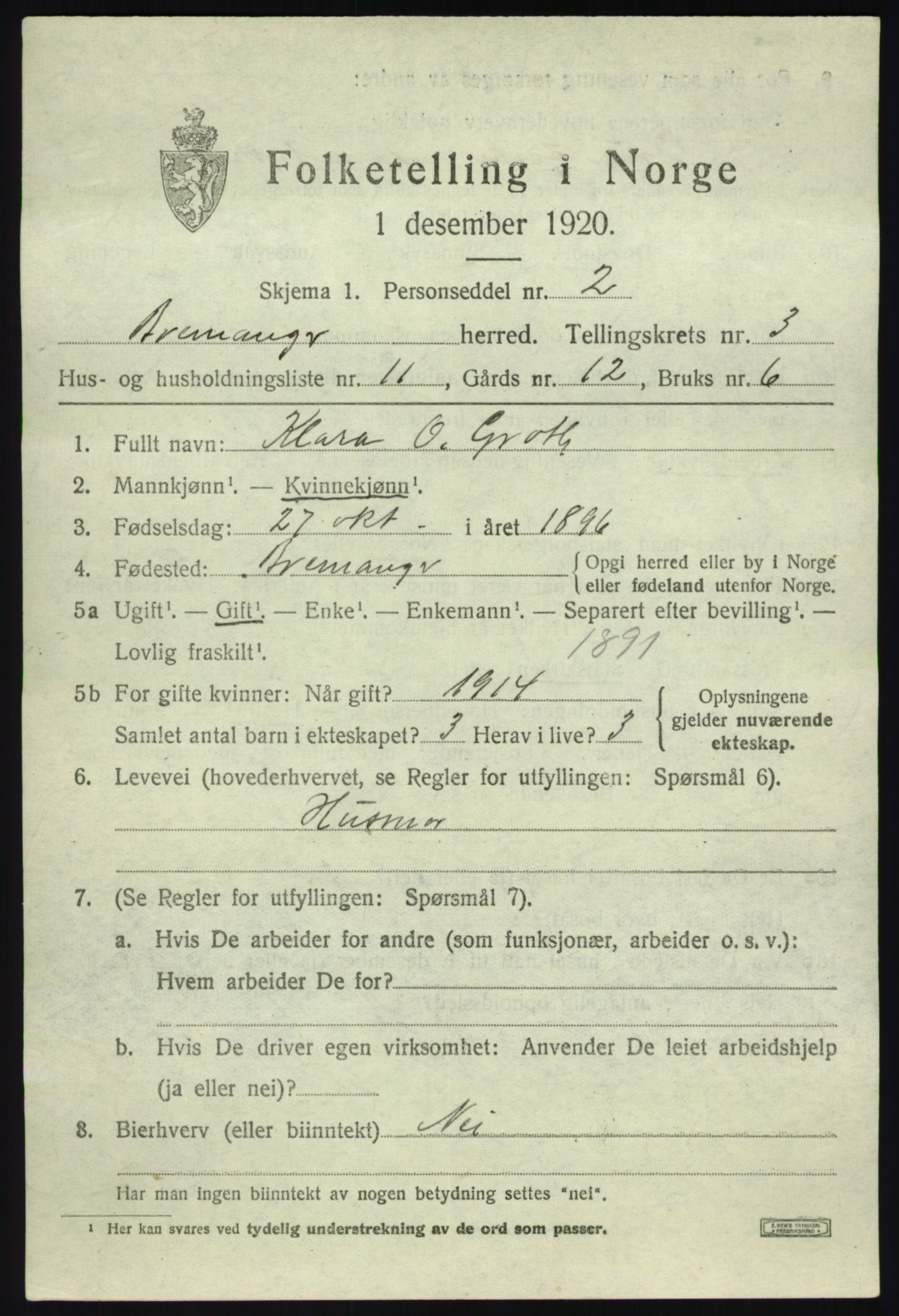 SAB, 1920 census for Bremanger, 1920, p. 2508