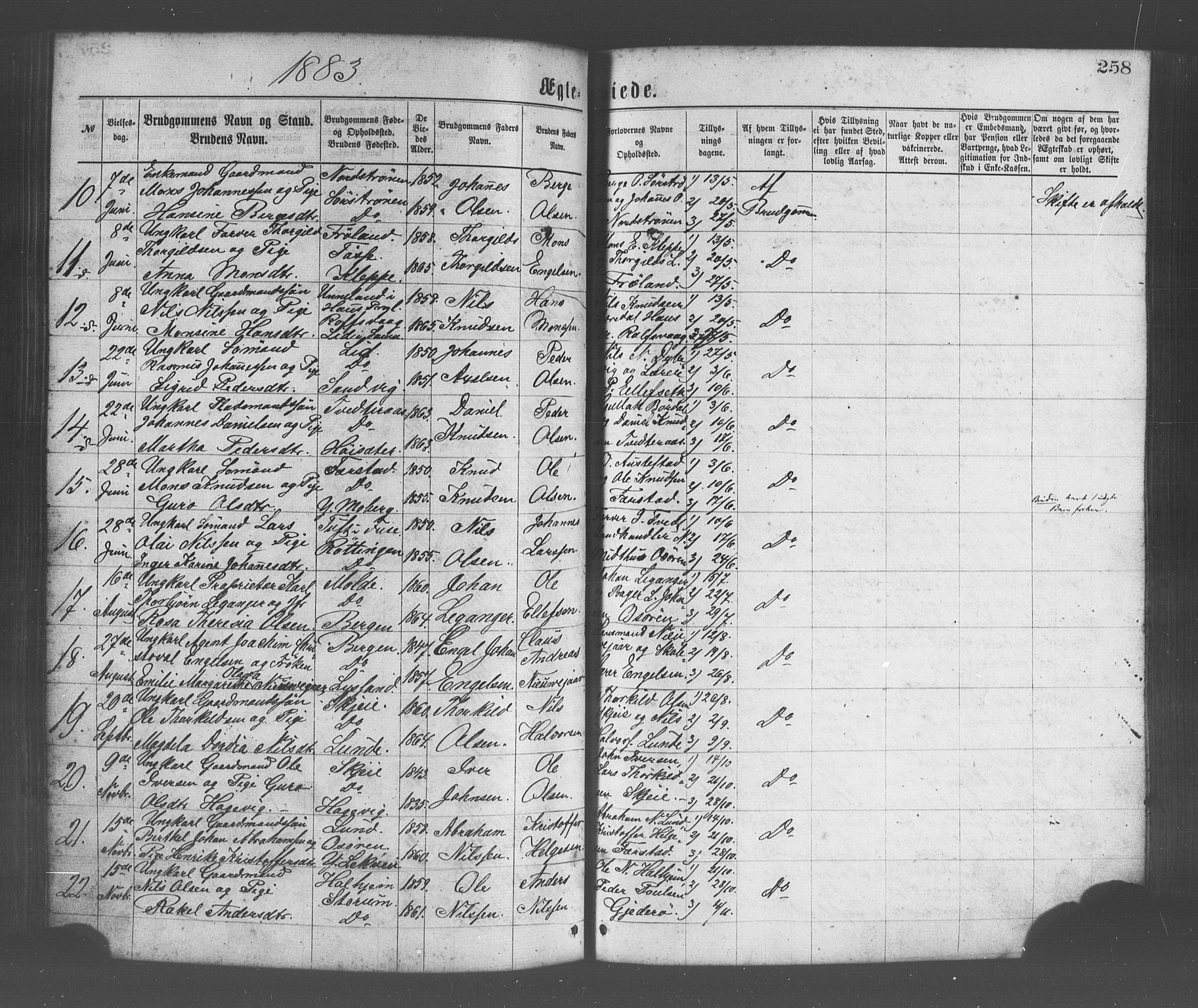Os sokneprestembete, SAB/A-99929: Parish register (official) no. A 18, 1874-1884, p. 258