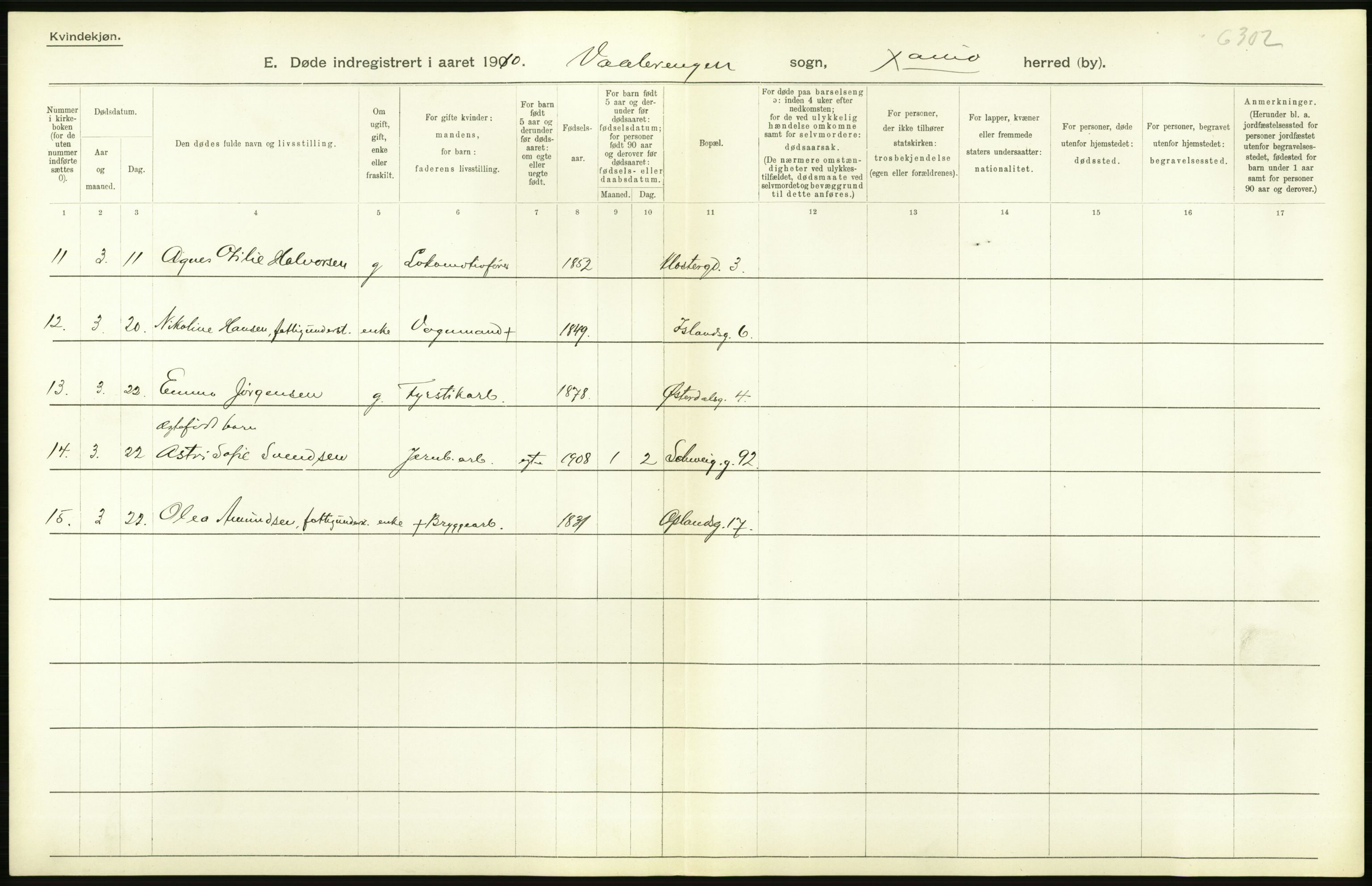 Statistisk sentralbyrå, Sosiodemografiske emner, Befolkning, AV/RA-S-2228/D/Df/Dfa/Dfah/L0008: Kristiania: Døde, 1910, p. 104