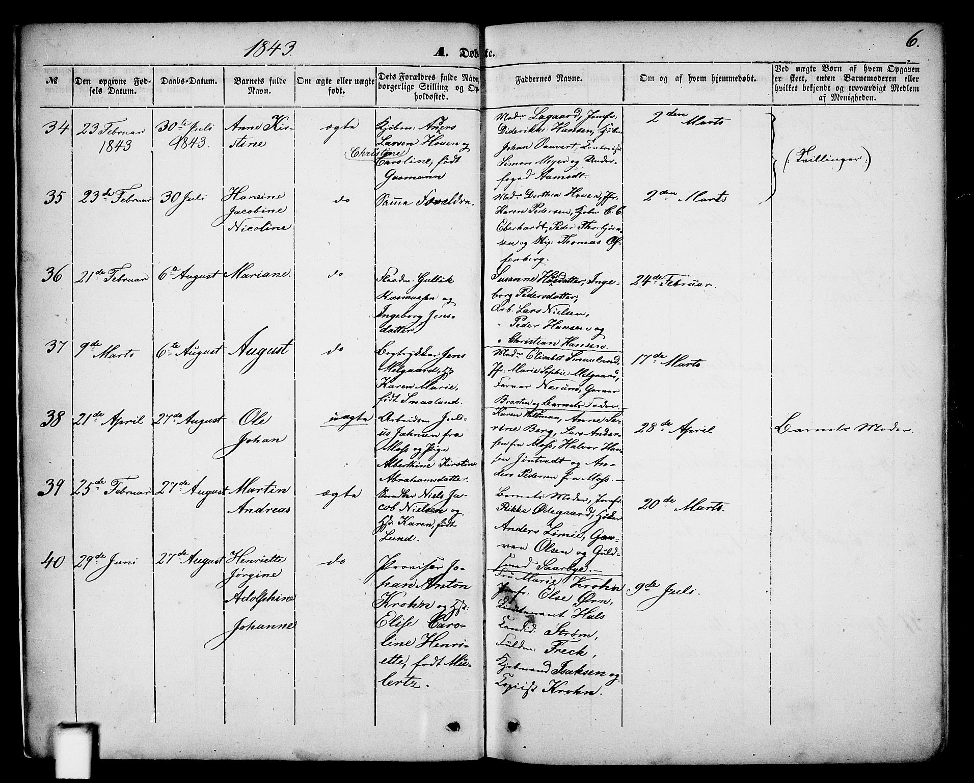 Skien kirkebøker, AV/SAKO-A-302/G/Ga/L0004: Parish register (copy) no. 4, 1843-1867, p. 6