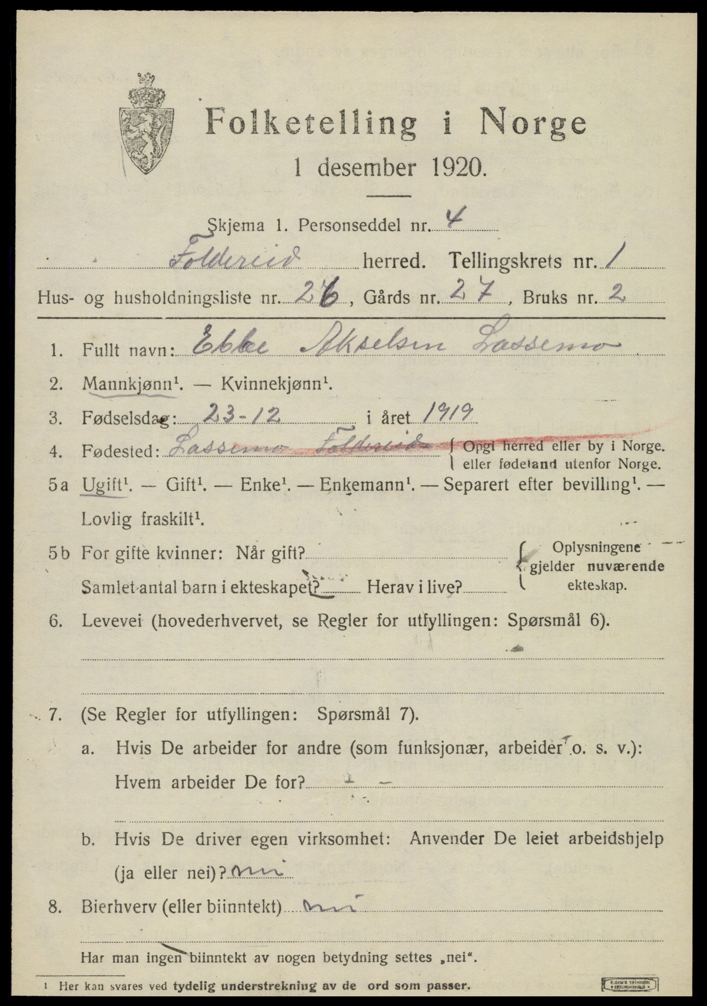 SAT, 1920 census for Foldereid, 1920, p. 684