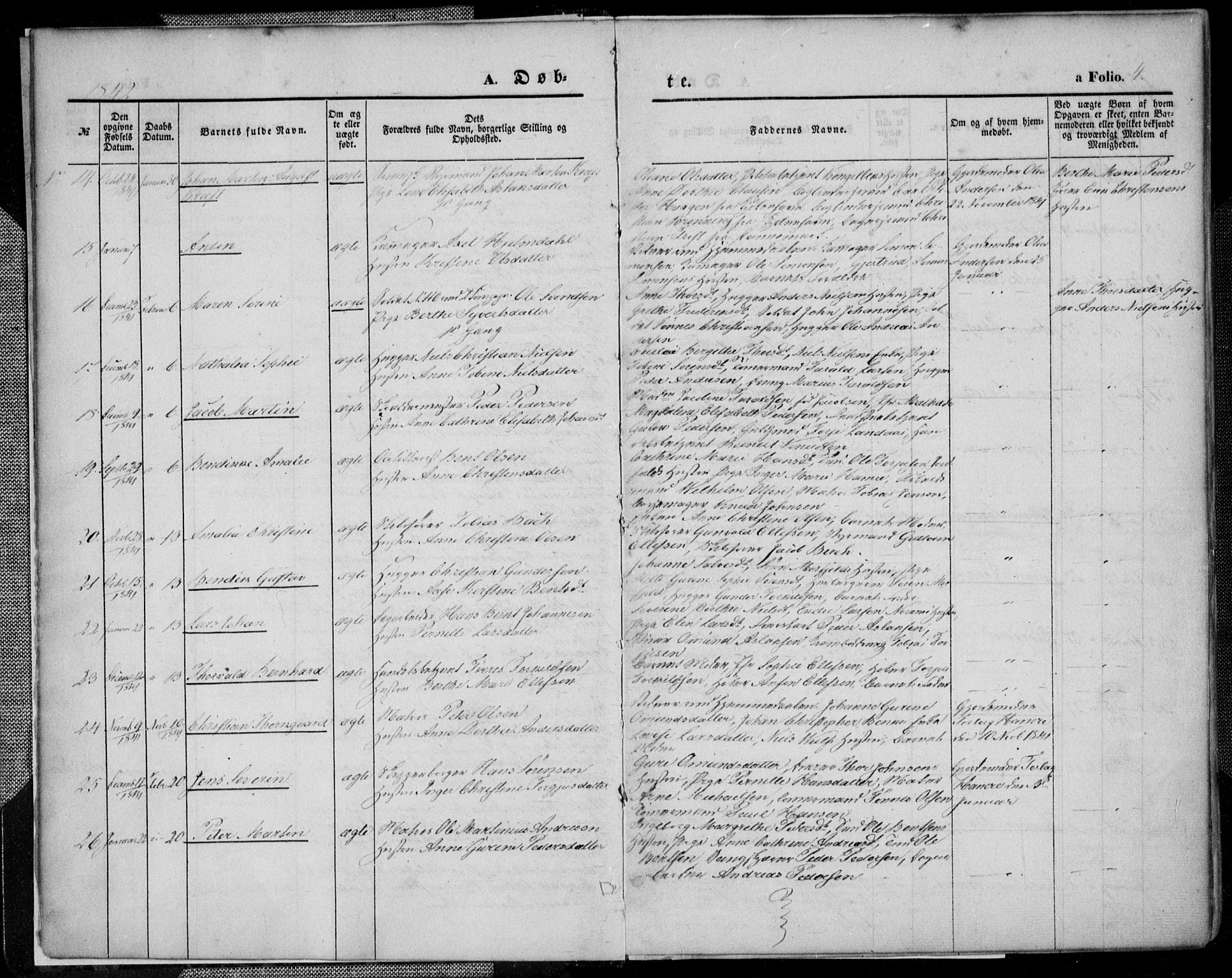 Kristiansand domprosti, SAK/1112-0006/F/Fa/L0013: Parish register (official) no. A 13, 1842-1851, p. 4