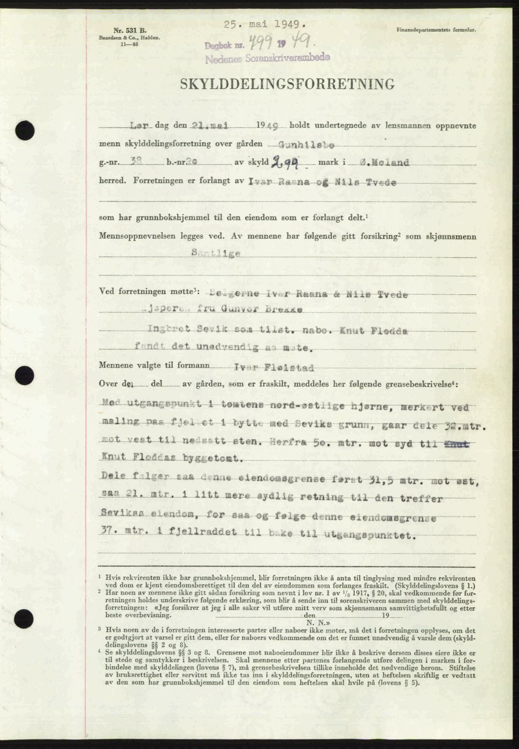 Nedenes sorenskriveri, SAK/1221-0006/G/Gb/Gba/L0060: Mortgage book no. A12, 1948-1949, Diary no: : 799/1949