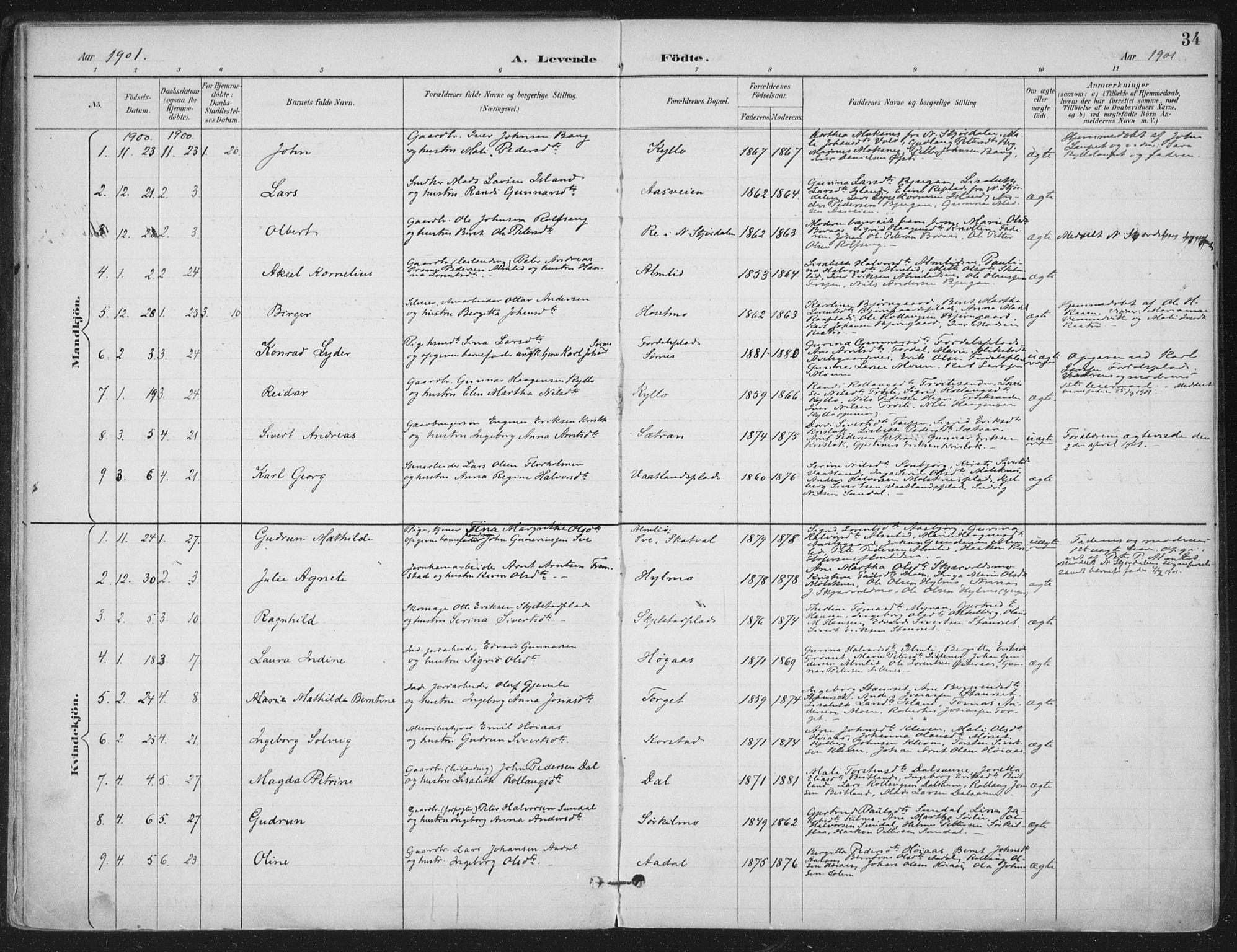 Ministerialprotokoller, klokkerbøker og fødselsregistre - Nord-Trøndelag, SAT/A-1458/703/L0031: Parish register (official) no. 703A04, 1893-1914, p. 34