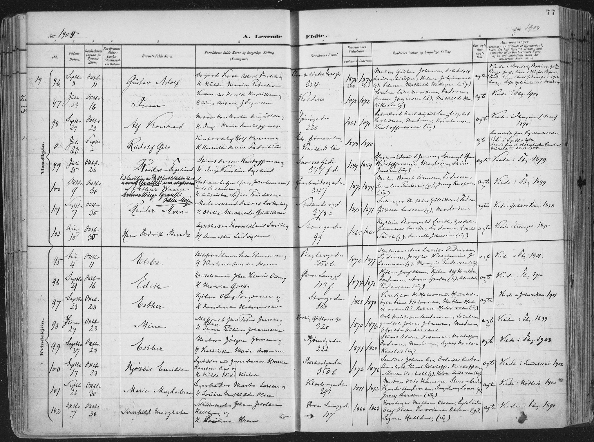 Tønsberg kirkebøker, AV/SAKO-A-330/F/Fa/L0014: Parish register (official) no. I 14, 1900-1913, p. 77