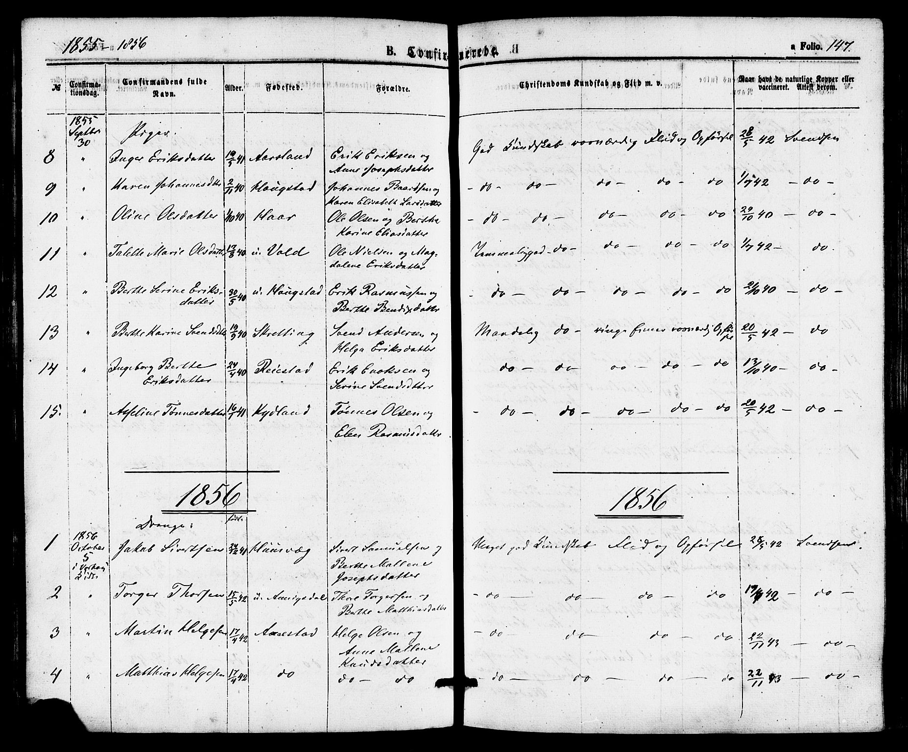 Hå sokneprestkontor, AV/SAST-A-101801/001/30BA/L0009: Parish register (official) no. A 8, 1855-1878, p. 147