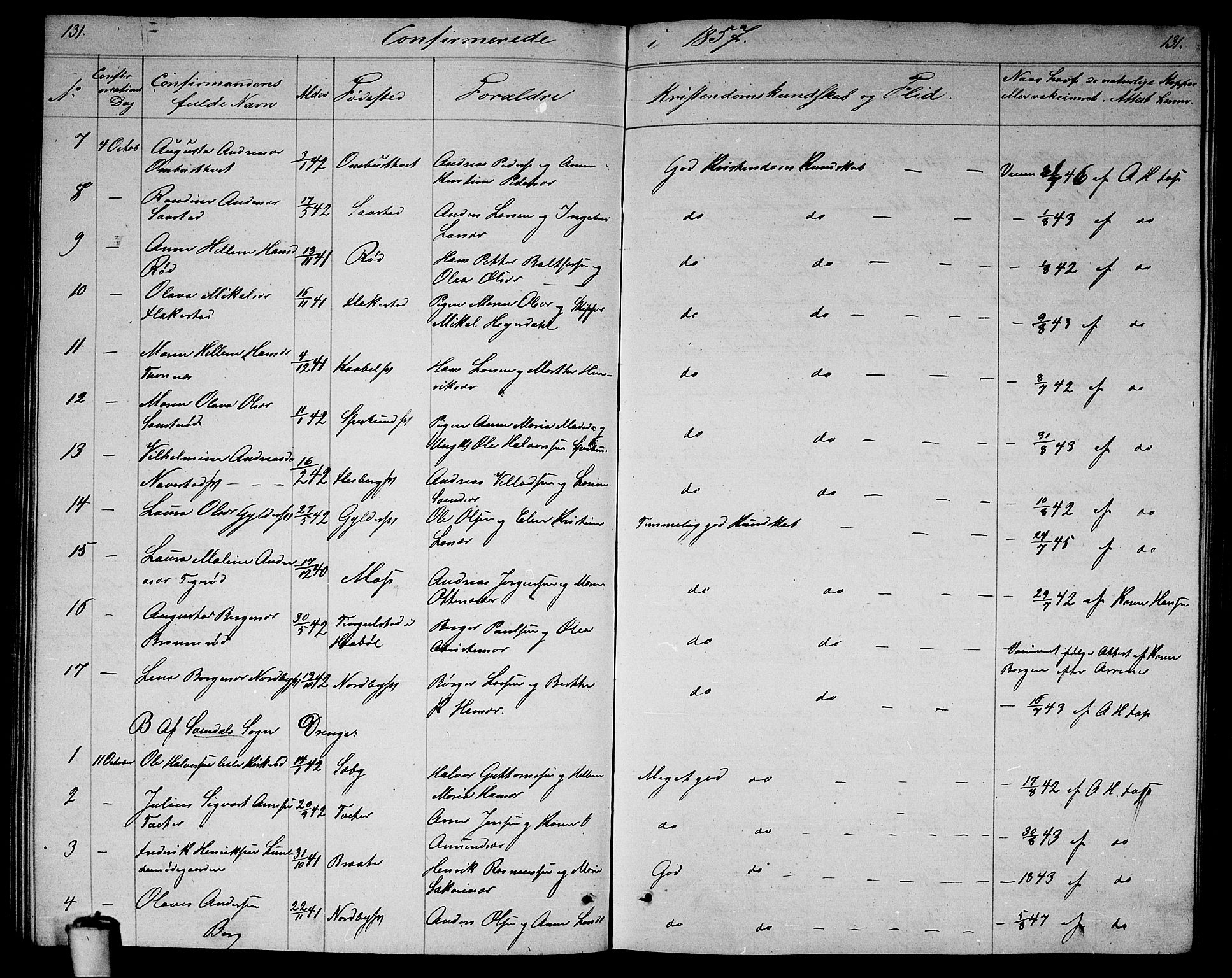 Våler prestekontor Kirkebøker, SAO/A-11083/G/Ga/L0002: Parish register (copy) no. I 2, 1839-1860, p. 131