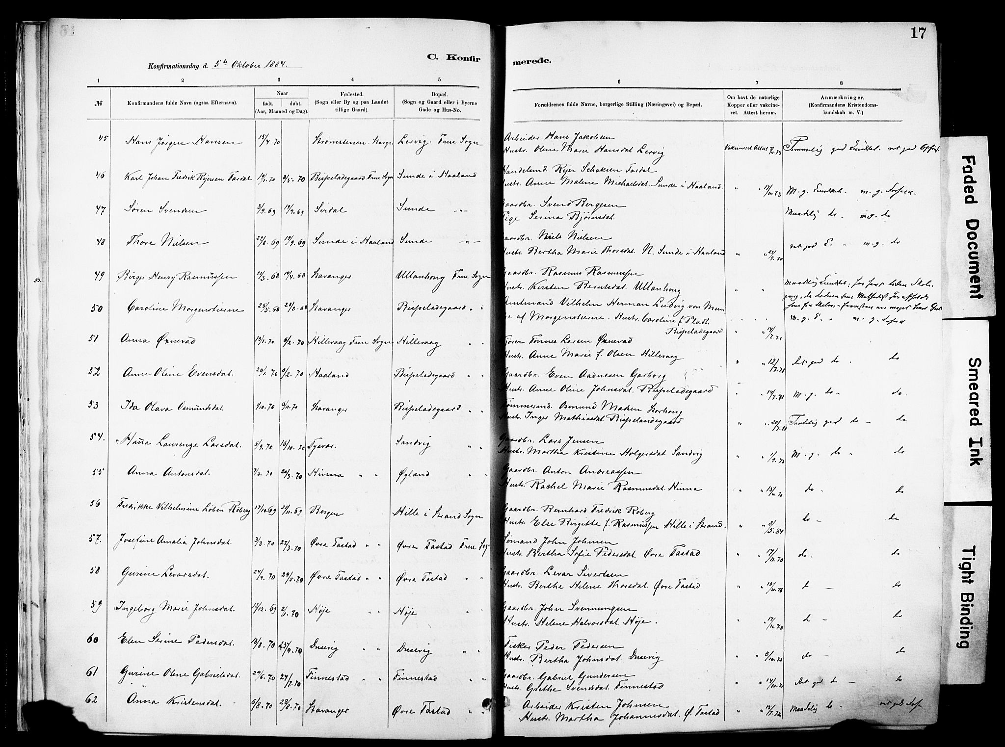 Hetland sokneprestkontor, AV/SAST-A-101826/30/30BA/L0012: Parish register (official) no. A 12, 1882-1912, p. 17