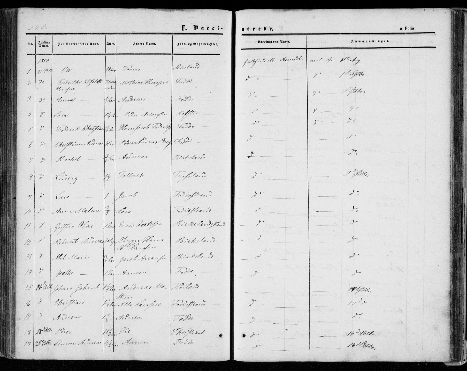 Kvinesdal sokneprestkontor, SAK/1111-0026/F/Fa/Faa/L0002: Parish register (official) no. A 2, 1850-1876, p. 226