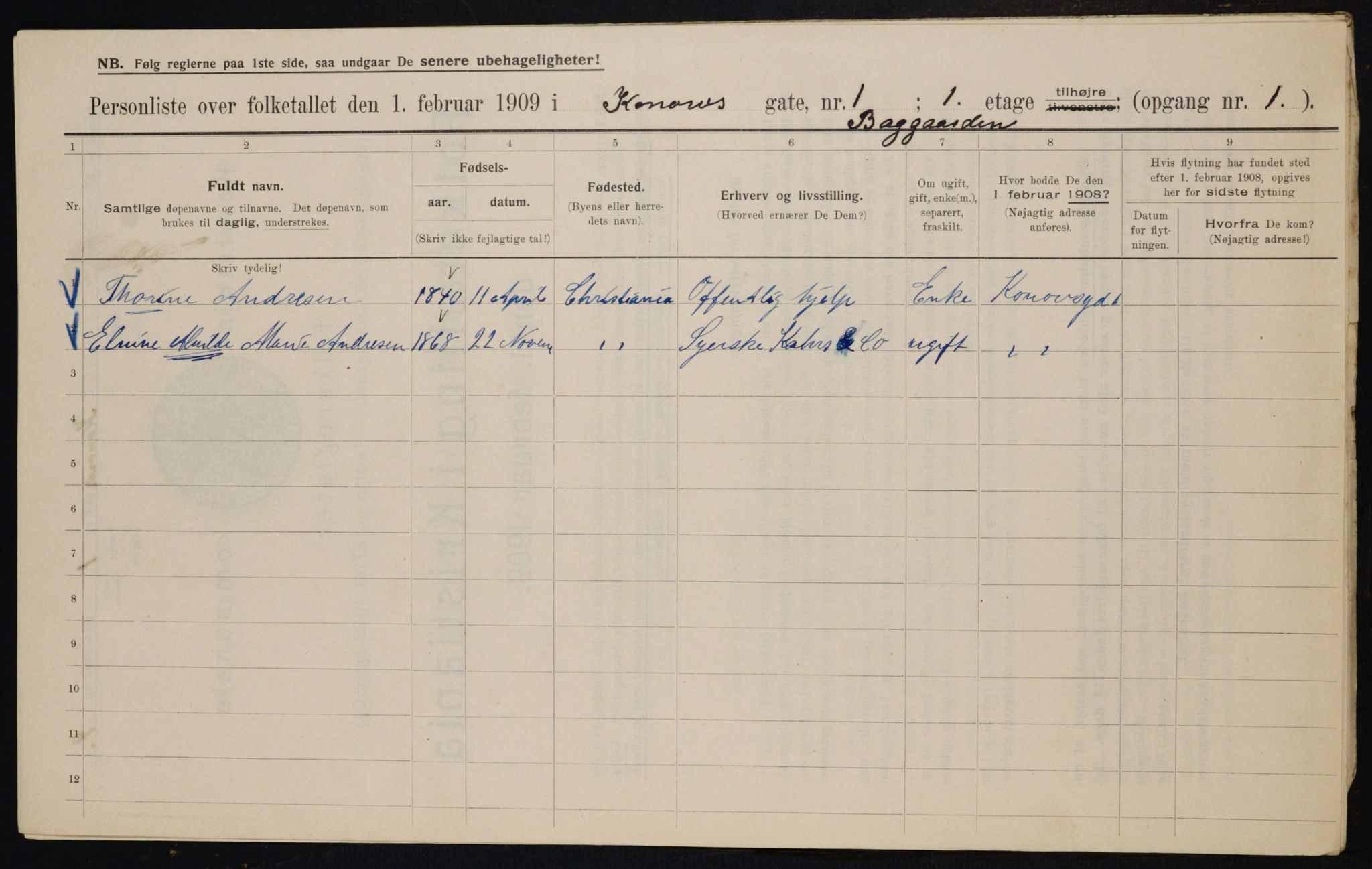 OBA, Municipal Census 1909 for Kristiania, 1909, p. 48661