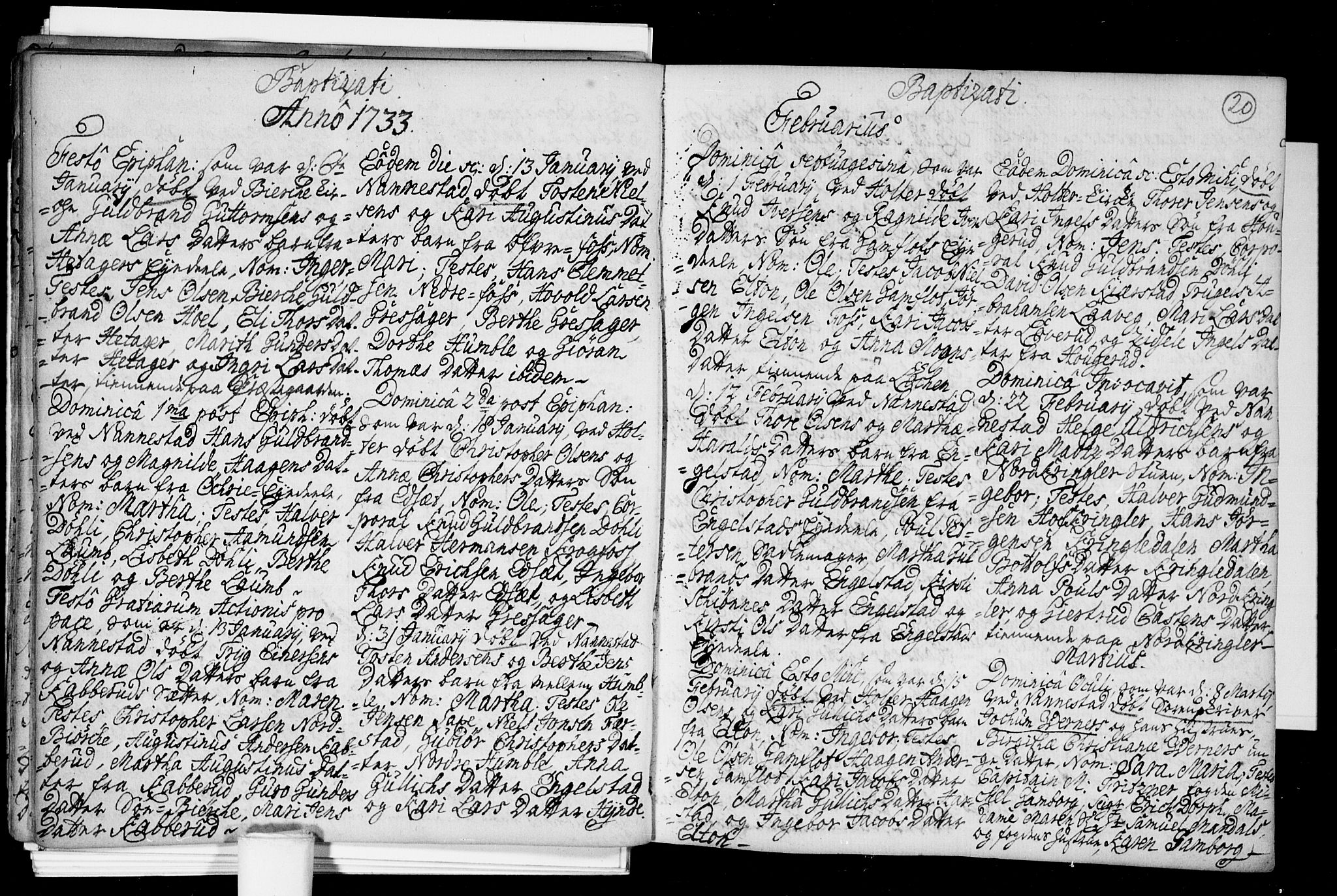 Nannestad prestekontor Kirkebøker, SAO/A-10414a/F/Fa/L0005: Parish register (official) no. I 5, 1729-1738, p. 20