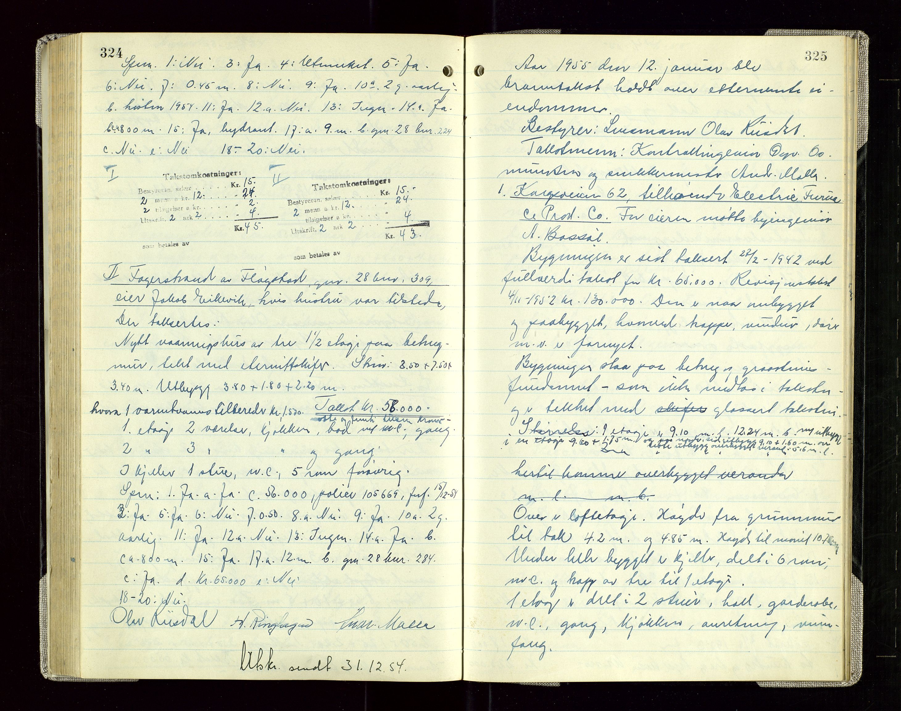 Sauda lensmannskontor, SAST/A-100177/Goa/L0005: "Branntakstprotokoll for Sauda lensmannsdistrikt", 1946-1955, p. 324-325