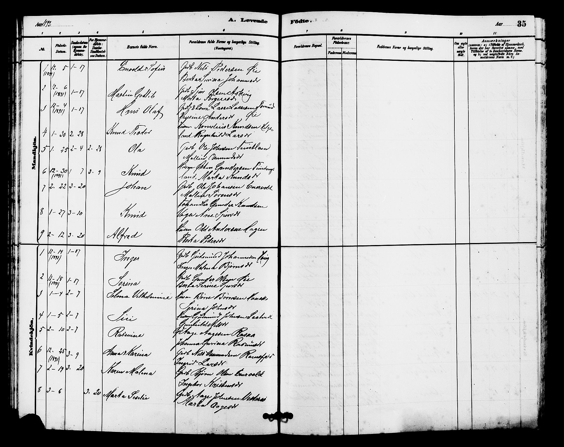 Hjelmeland sokneprestkontor, SAST/A-101843/01/V/L0007: Parish register (copy) no. B 7, 1880-1909, p. 35