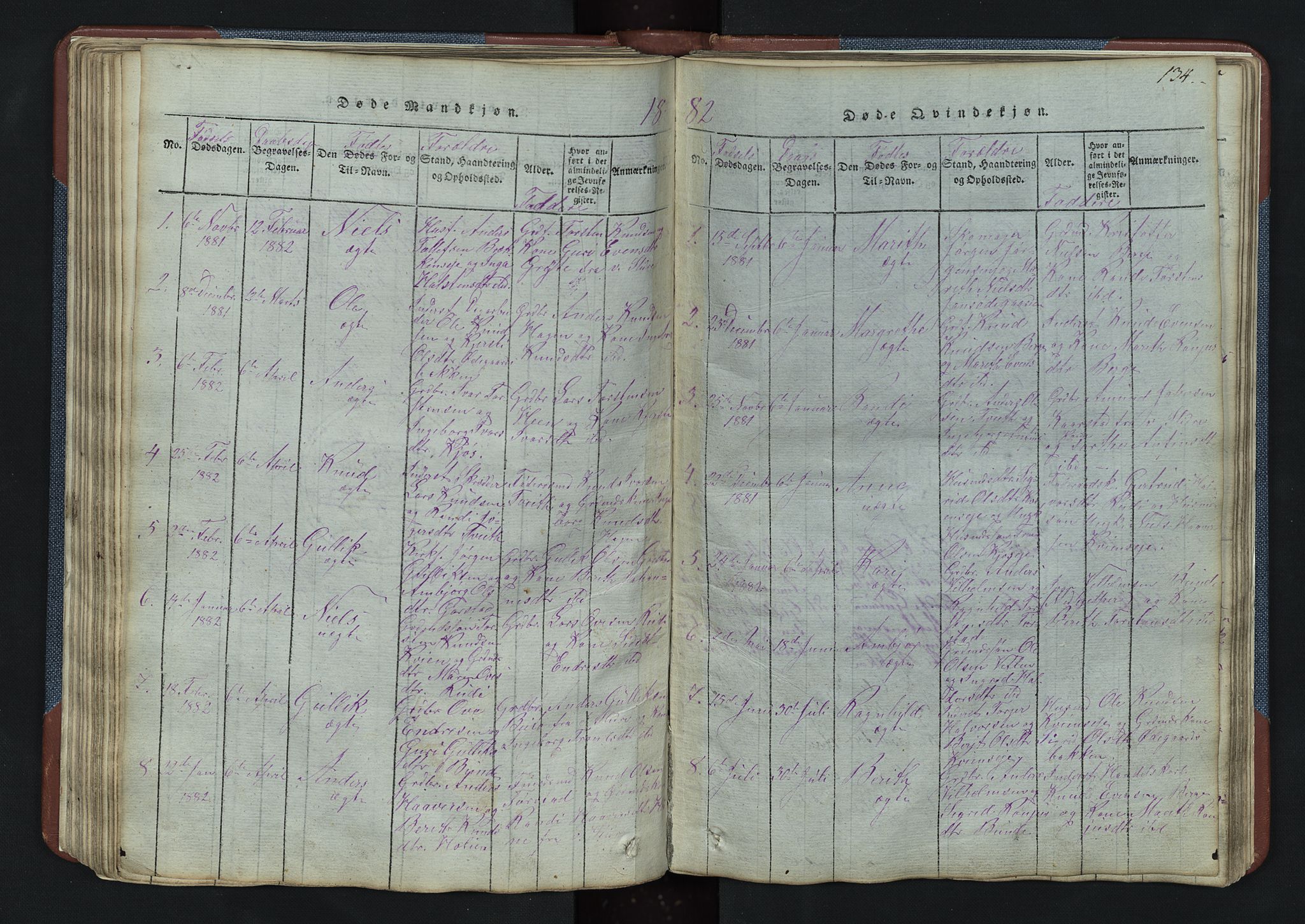 Vang prestekontor, Valdres, SAH/PREST-140/H/Hb/L0003: Parish register (copy) no. 3, 1814-1892, p. 134