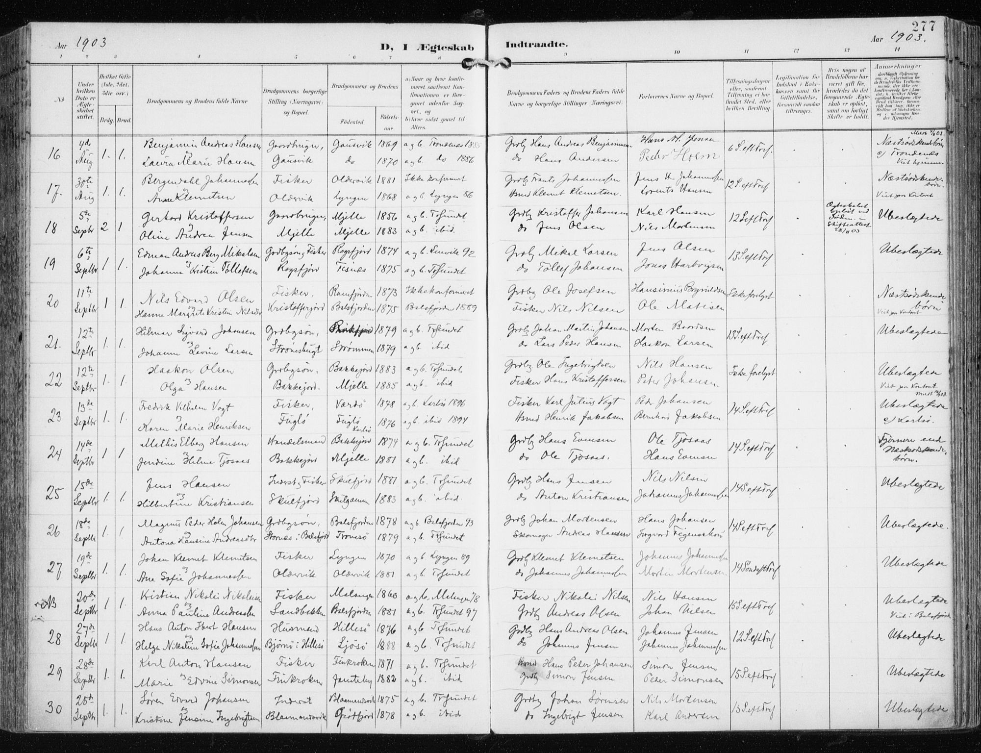 Tromsøysund sokneprestkontor, AV/SATØ-S-1304/G/Ga/L0006kirke: Parish register (official) no. 6, 1897-1906, p. 277