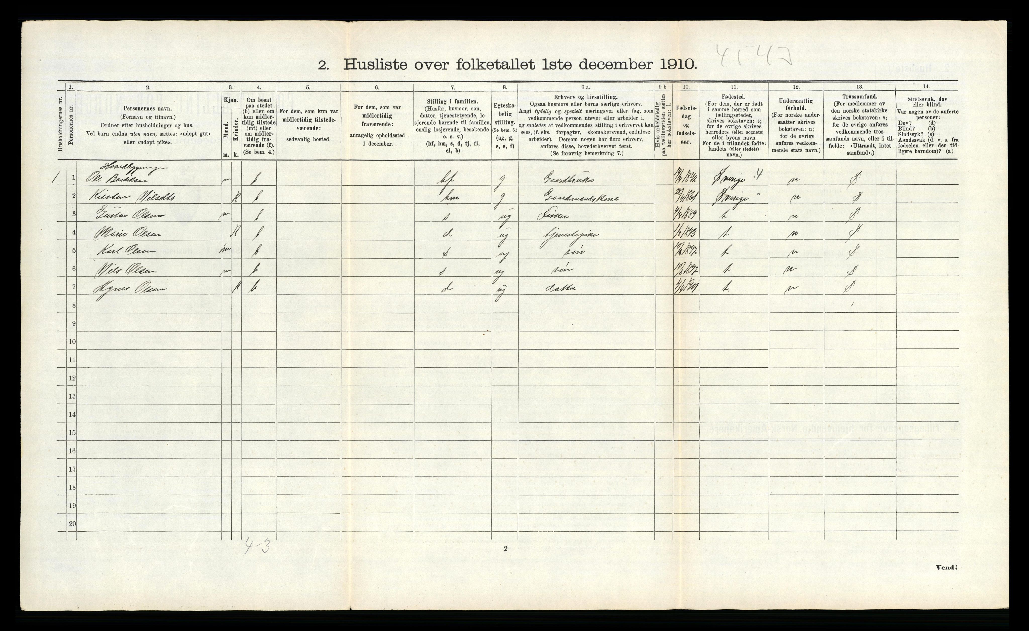 RA, 1910 census for Vega, 1910, p. 401