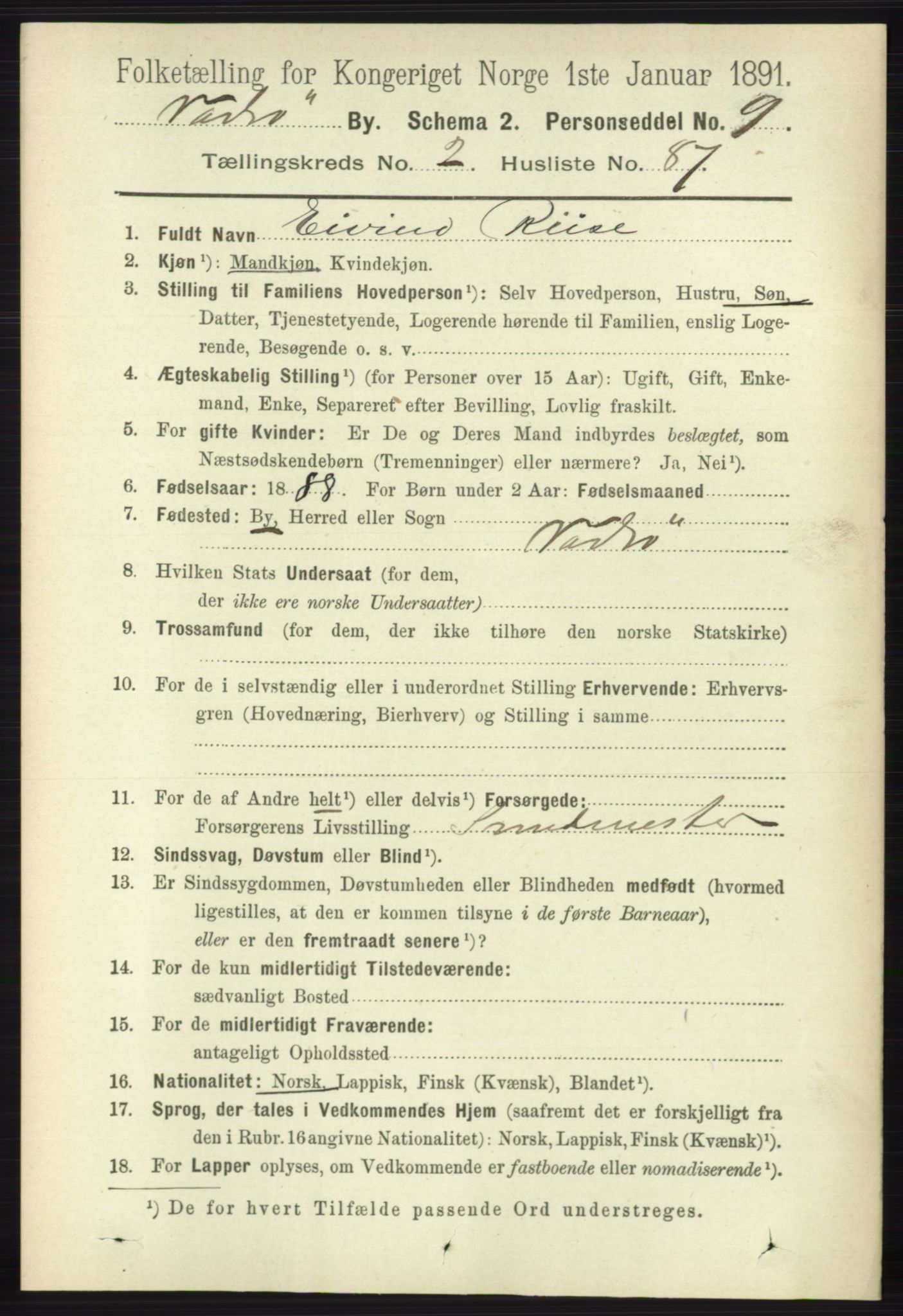 RA, 1891 census for 2003 Vadsø, 1891, p. 1535