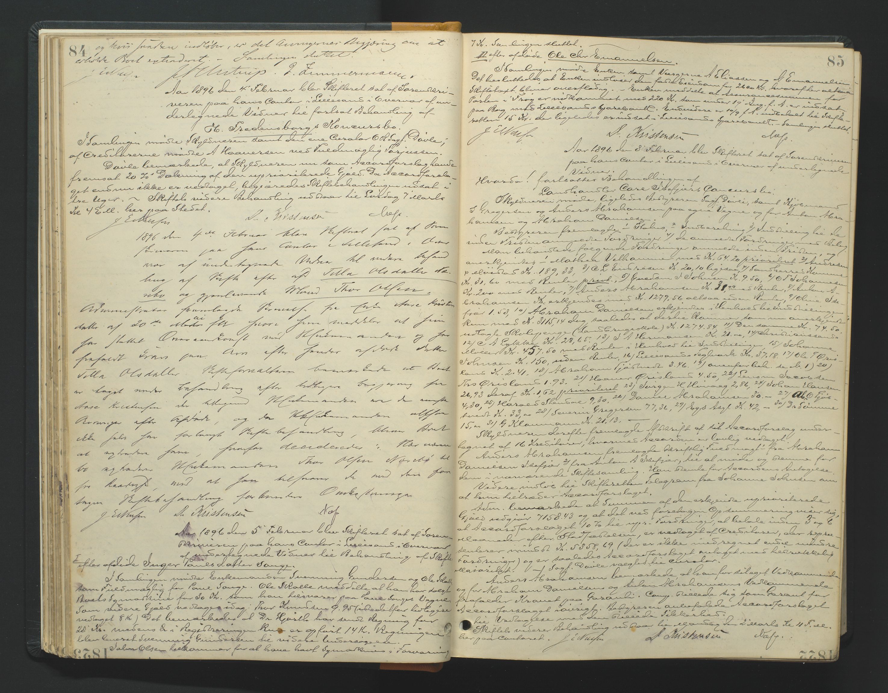 Vestre Nedenes/Sand sorenskriveri, AV/SAK-1221-0010/H/Hc/L0007: Skifteforhandlingsprotokoll nr. 5, 1894-1916, p. 84-85