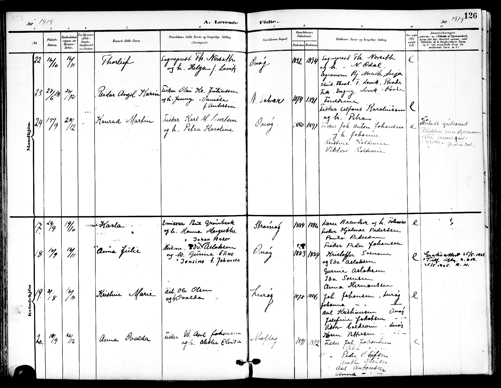 Ministerialprotokoller, klokkerbøker og fødselsregistre - Nordland, SAT/A-1459/839/L0569: Parish register (official) no. 839A06, 1903-1922, p. 126
