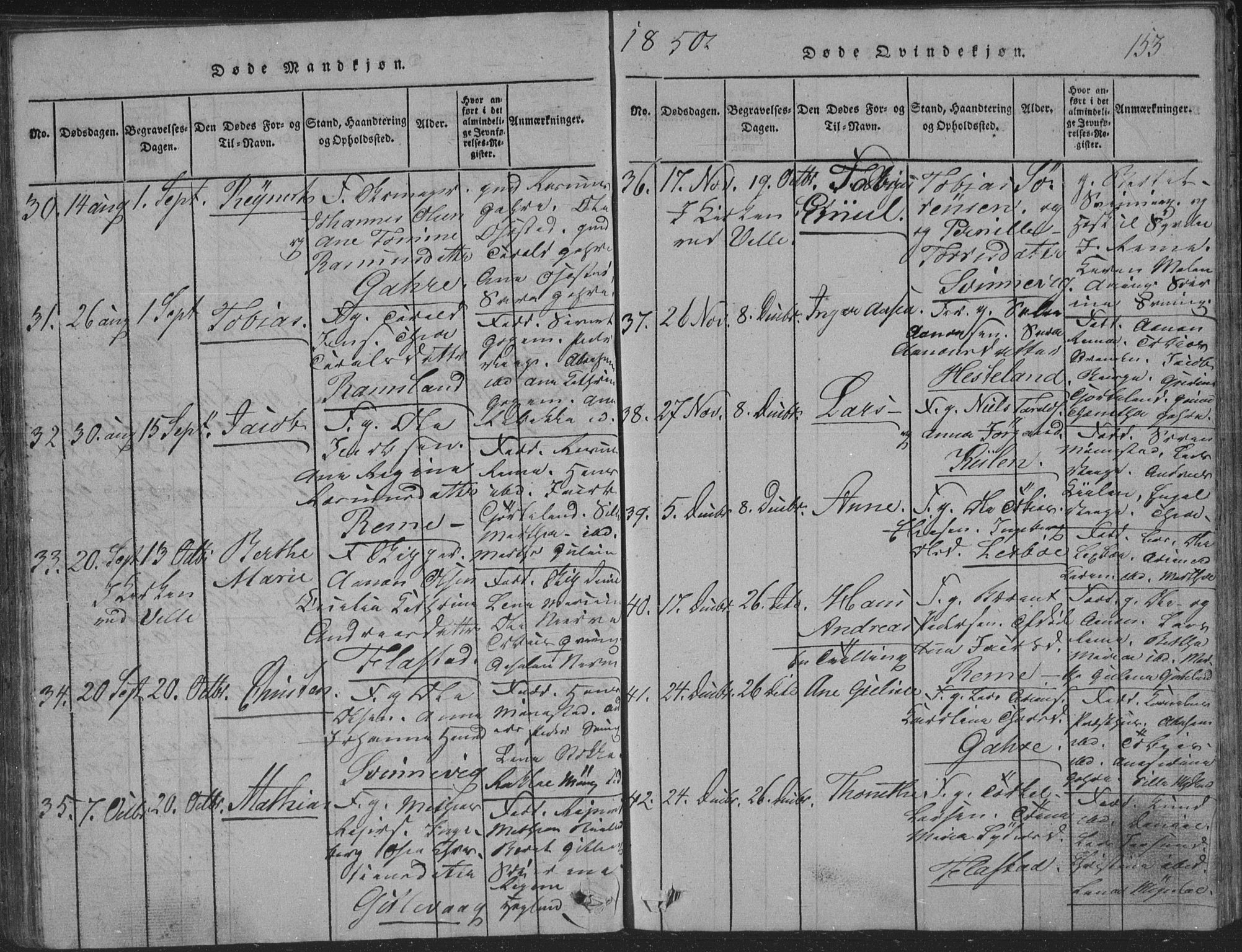 Sør-Audnedal sokneprestkontor, AV/SAK-1111-0039/F/Fb/Fba/L0001: Parish register (copy) no. B 1, 1815-1850, p. 153