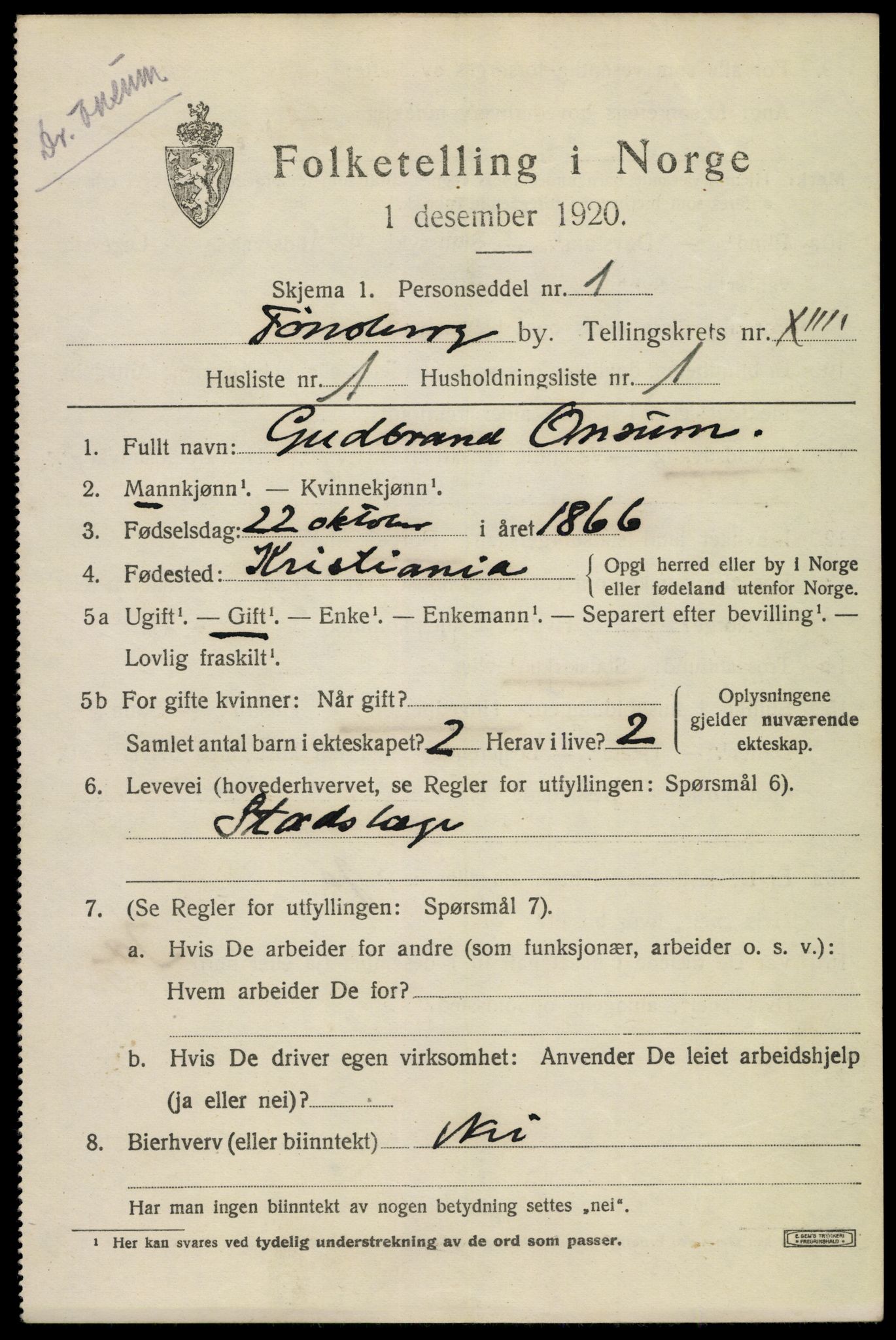 SAKO, 1920 census for Tønsberg, 1920, p. 22411