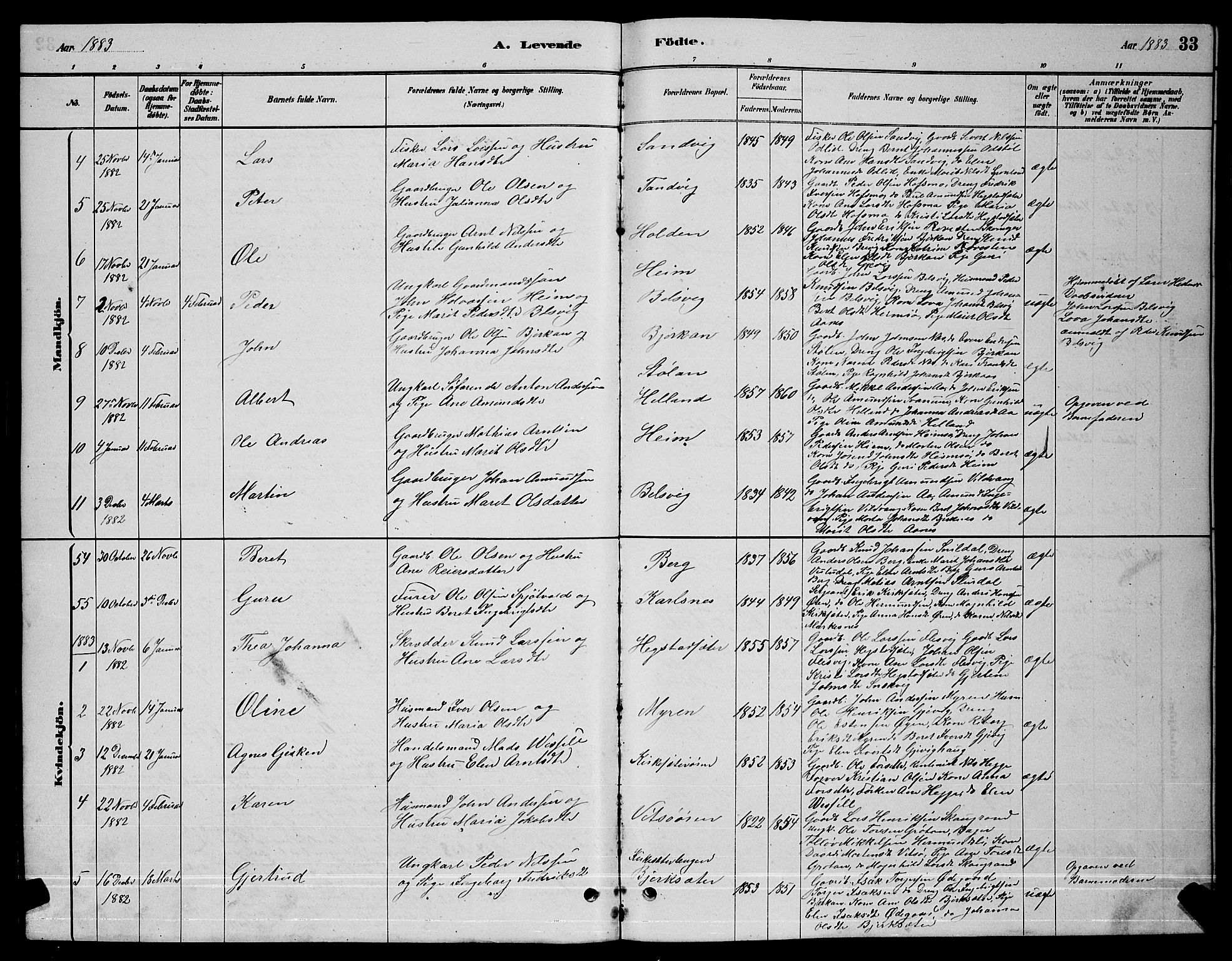 Ministerialprotokoller, klokkerbøker og fødselsregistre - Sør-Trøndelag, SAT/A-1456/630/L0504: Parish register (copy) no. 630C02, 1879-1898, p. 33