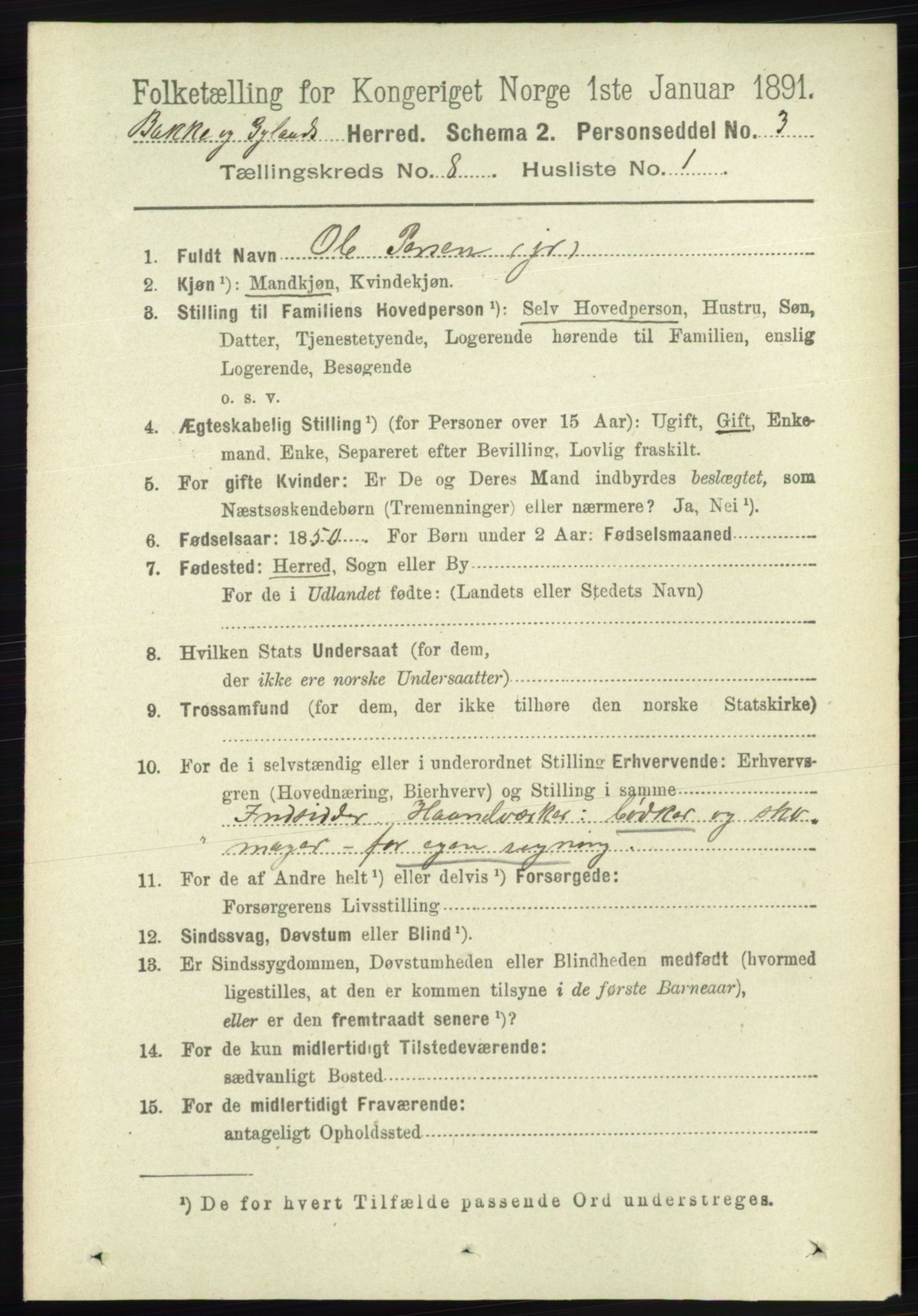 RA, 1891 census for 1045 Bakke, 1891, p. 1486