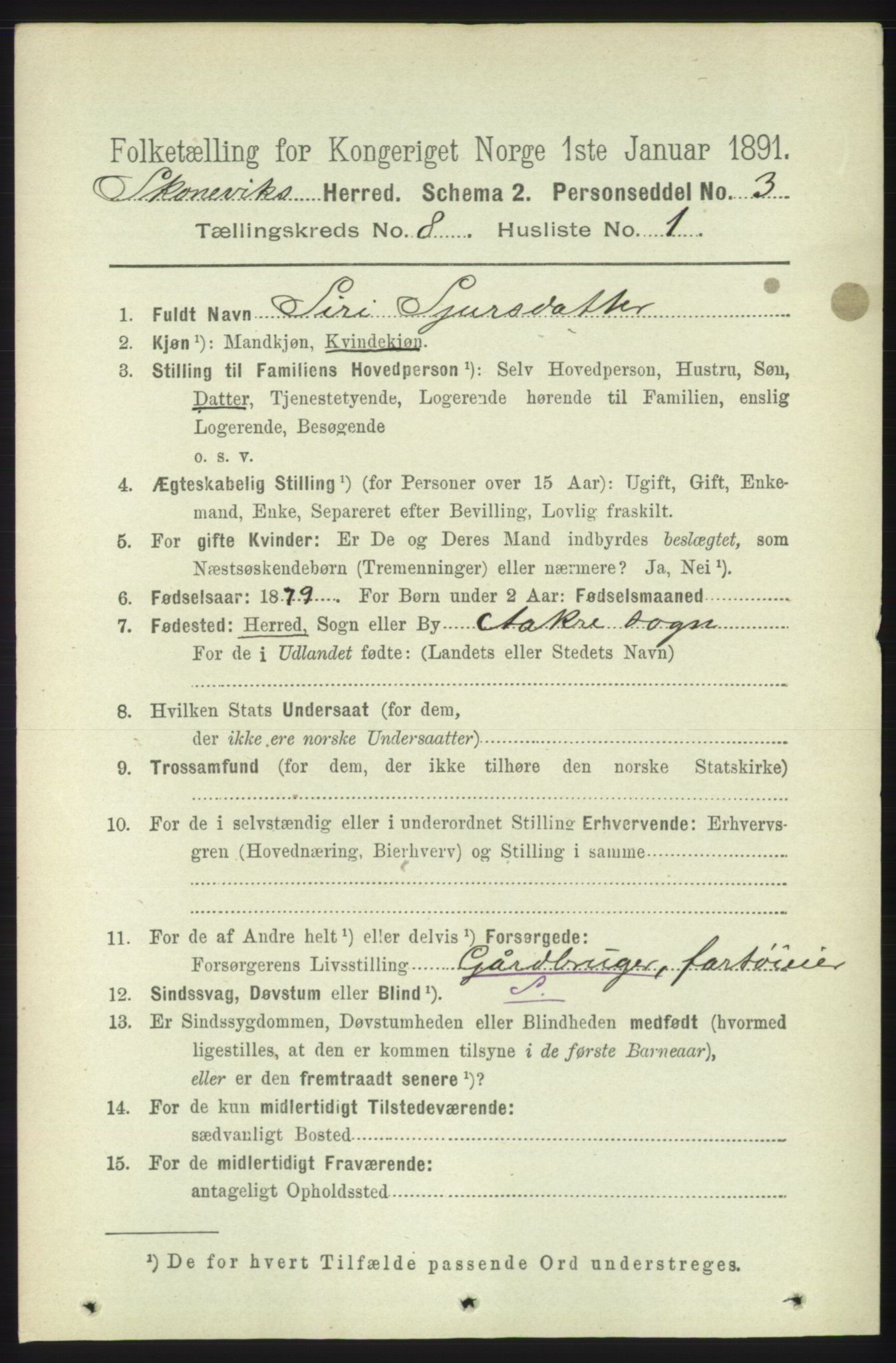 RA, 1891 census for 1212 Skånevik, 1891, p. 2182