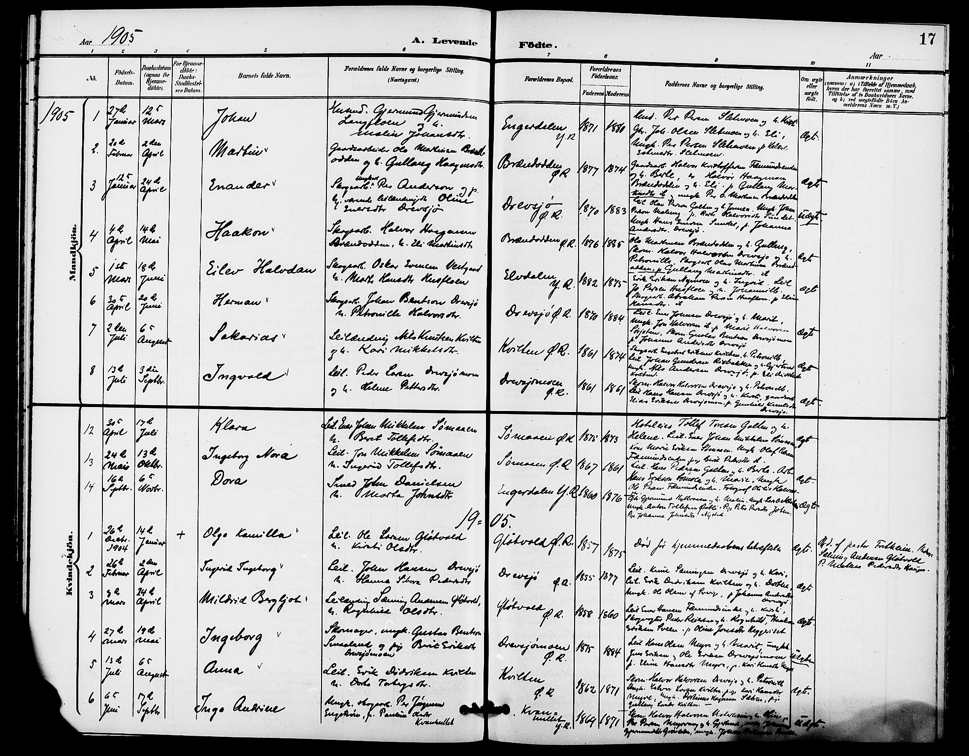 Rendalen prestekontor, SAH/PREST-054/H/Ha/Haa/L0008: Parish register (official) no. 8, 1898-1910, p. 17