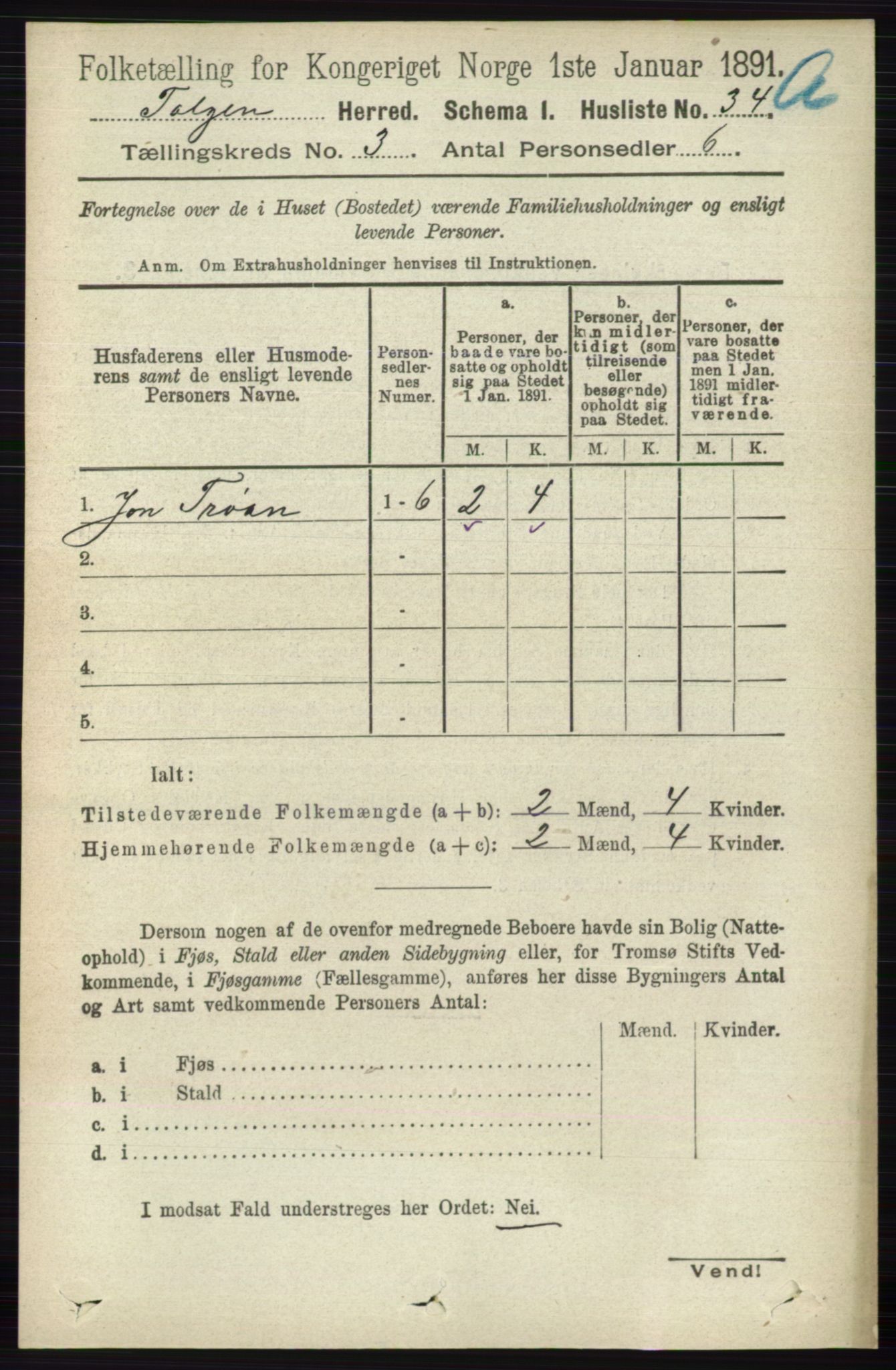 RA, 1891 census for 0436 Tolga, 1891, p. 532