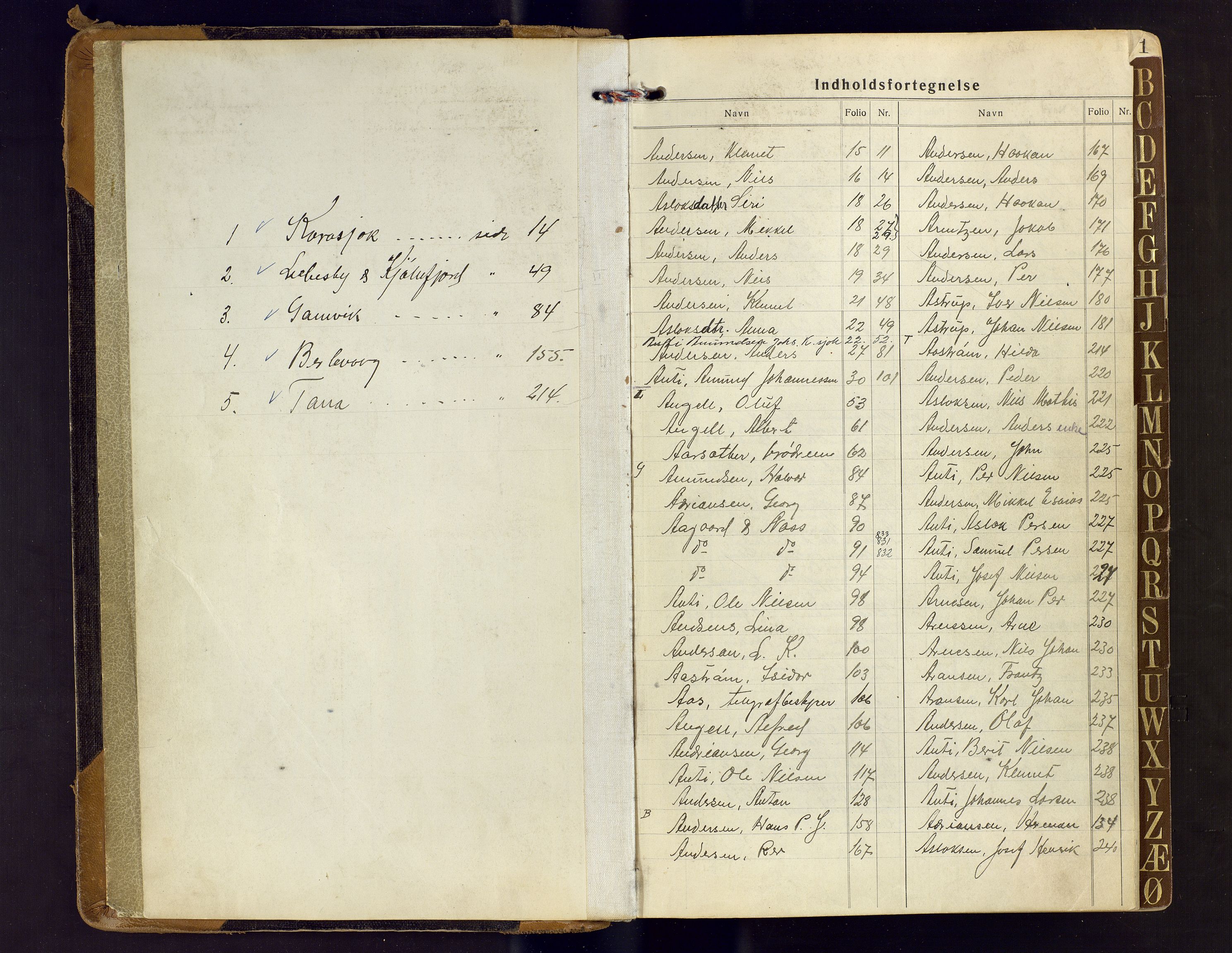 Finnmark jordsalgskommisjon/jordsalgskontor og Statskog SF Finnmark jordsalgskontor, AV/SATØ-S-1443/J/Ja/L0006: Forpaktningsbok for Finnmark II, 1916-1947, p. 1