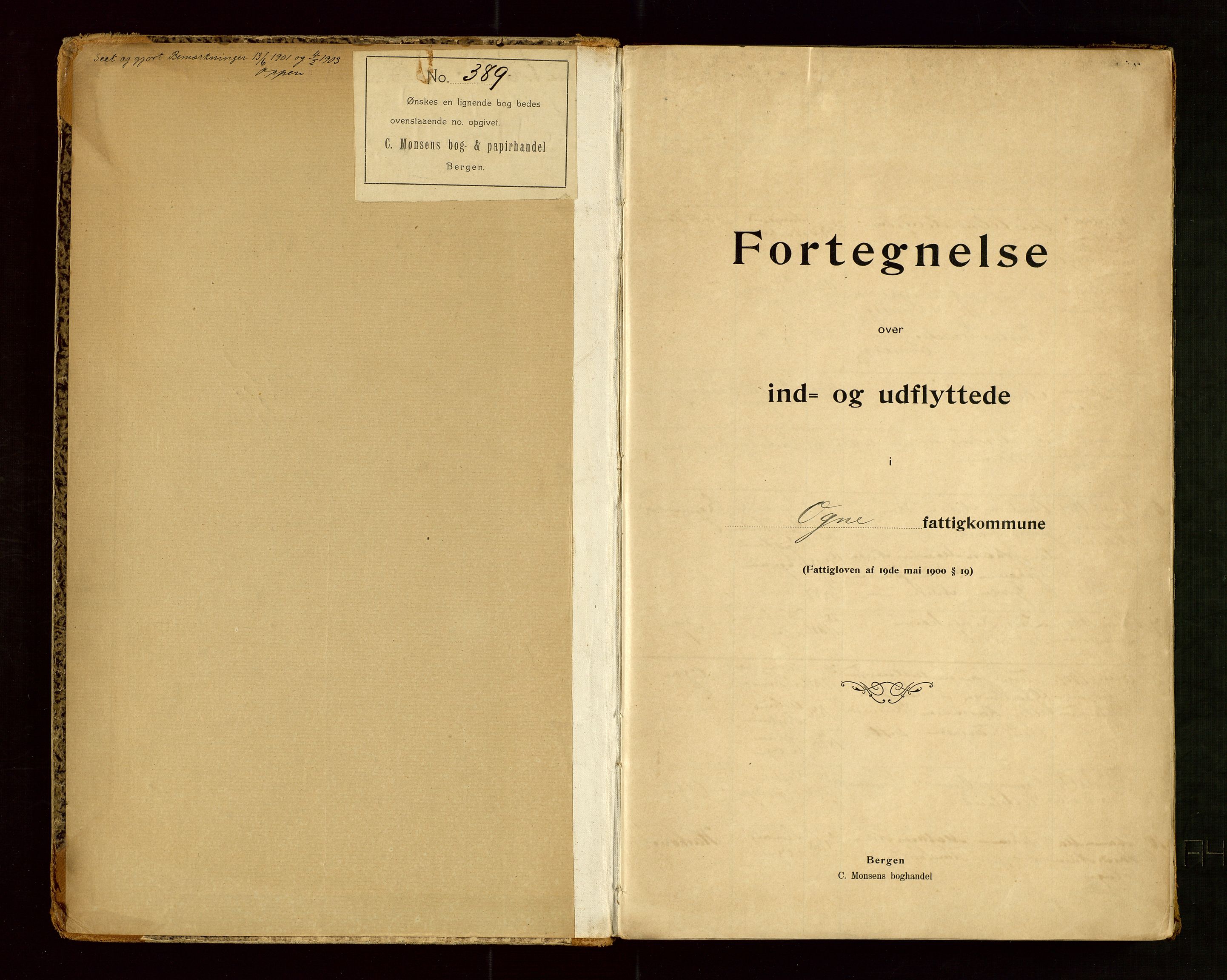 Eigersund lensmannskontor, SAST/A-100171/Gw/L0001: "Fortegnelse over Ind- og Udflyttede i Ogne Fattigkommune", 1901-1940, p. 2