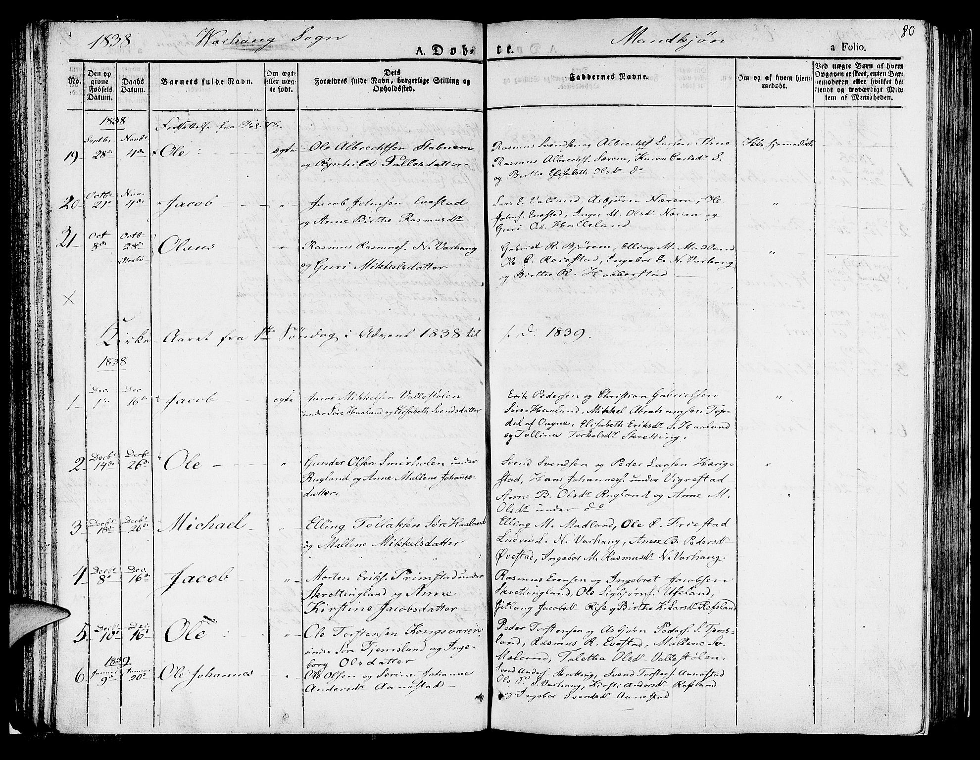 Hå sokneprestkontor, AV/SAST-A-101801/001/30BA/L0004: Parish register (official) no. A 4.1 /2, 1826-1841, p. 80