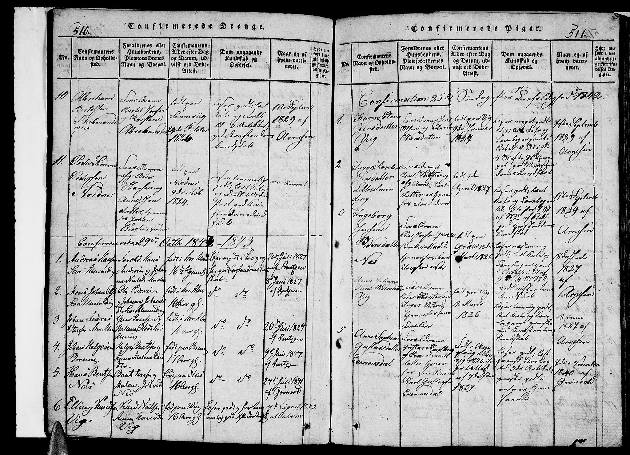 Ministerialprotokoller, klokkerbøker og fødselsregistre - Nordland, SAT/A-1459/847/L0676: Parish register (copy) no. 847C04, 1821-1853, p. 510-511
