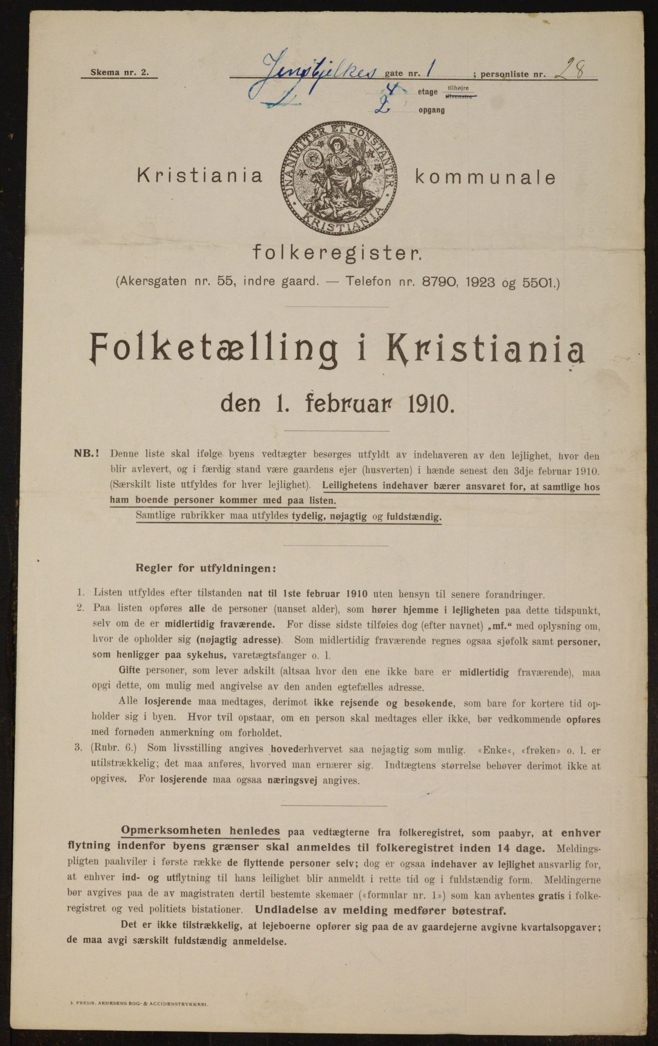 OBA, Municipal Census 1910 for Kristiania, 1910, p. 44160