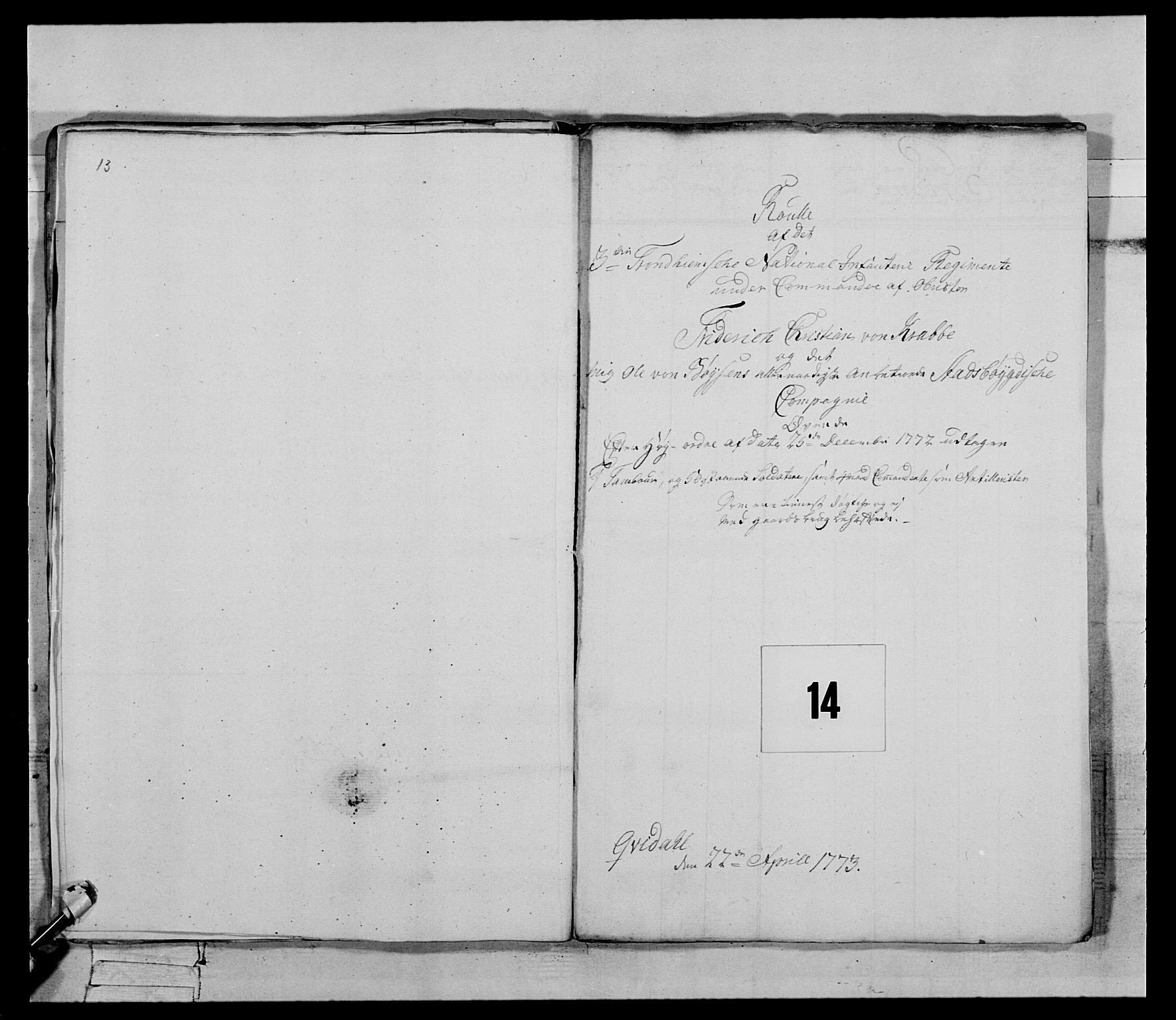 Generalitets- og kommissariatskollegiet, Det kongelige norske kommissariatskollegium, AV/RA-EA-5420/E/Eh/L0085: 3. Trondheimske nasjonale infanteriregiment, 1773-1775, p. 87