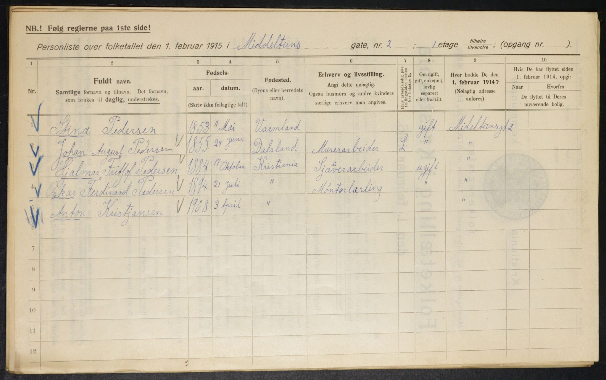 OBA, Municipal Census 1915 for Kristiania, 1915, p. 64733