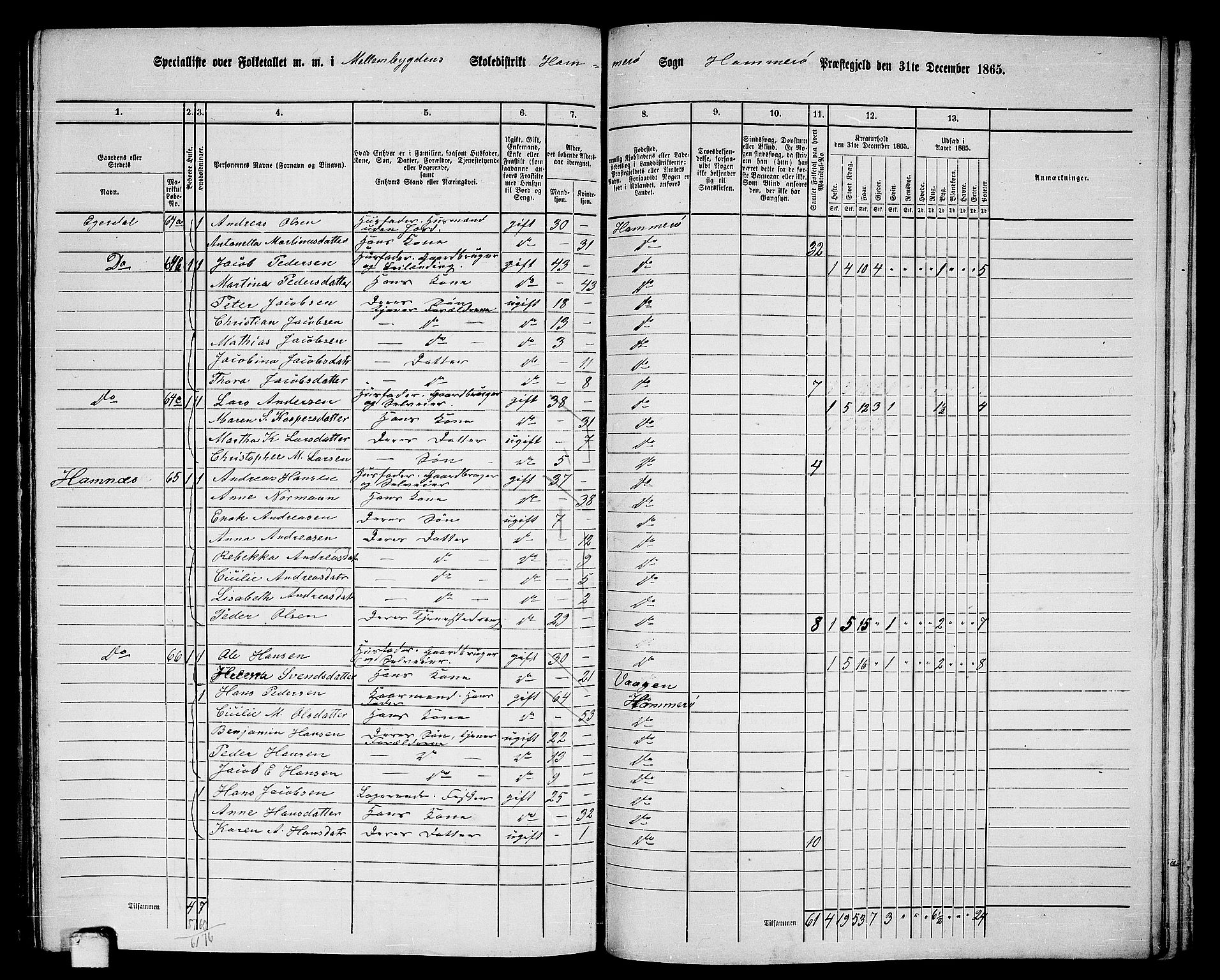 RA, 1865 census for Hamarøy, 1865, p. 39