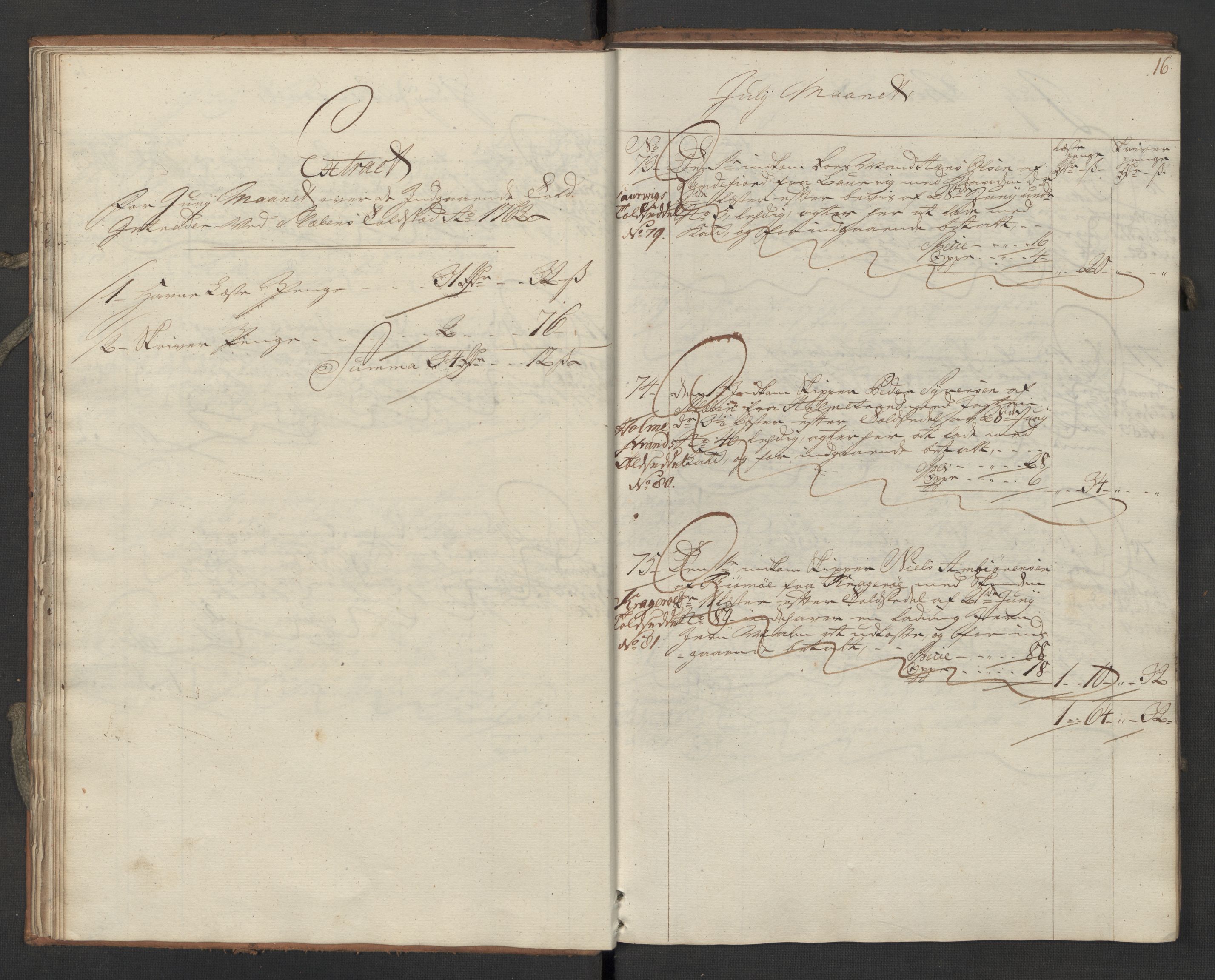 Generaltollkammeret, tollregnskaper, AV/RA-EA-5490/R06/L0062/0002: Tollregnskaper Kristiania / Inngående hovedtollbok Slependen, 1762, p. 15b-16a