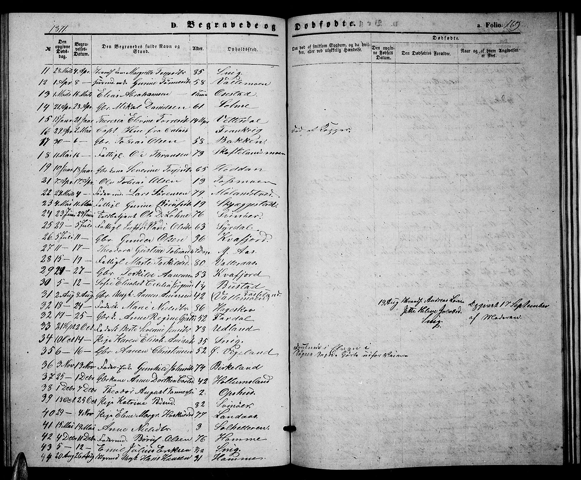 Sør-Audnedal sokneprestkontor, AV/SAK-1111-0039/F/Fb/Fbb/L0004: Parish register (copy) no. B 4, 1868-1879, p. 169