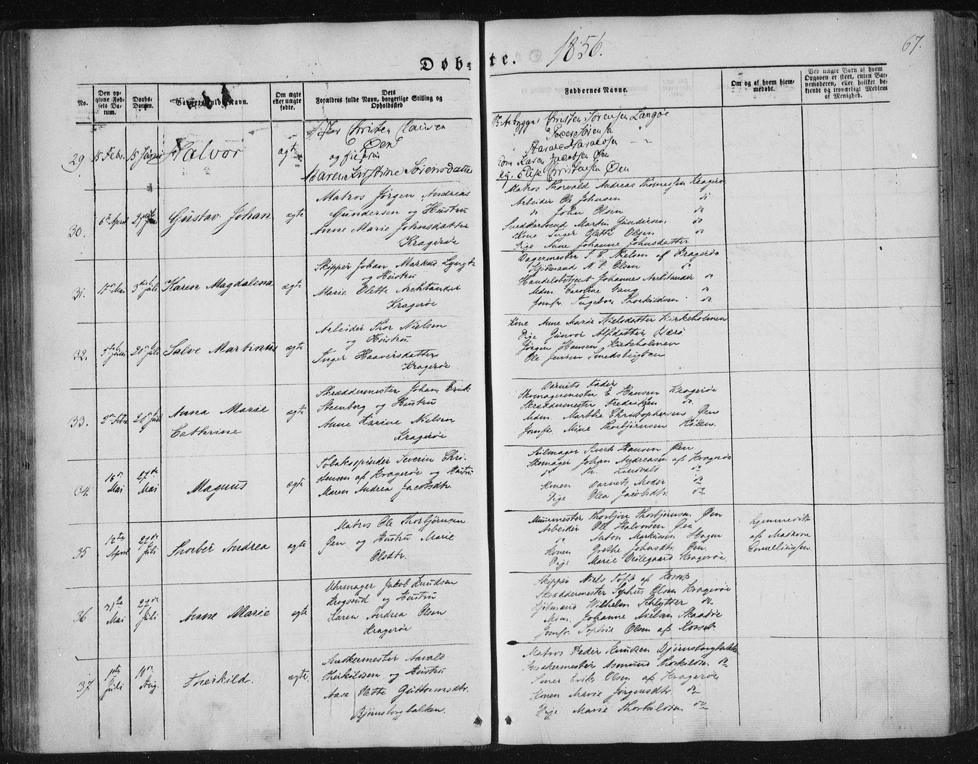 Kragerø kirkebøker, AV/SAKO-A-278/F/Fa/L0006: Parish register (official) no. 6, 1847-1861, p. 67