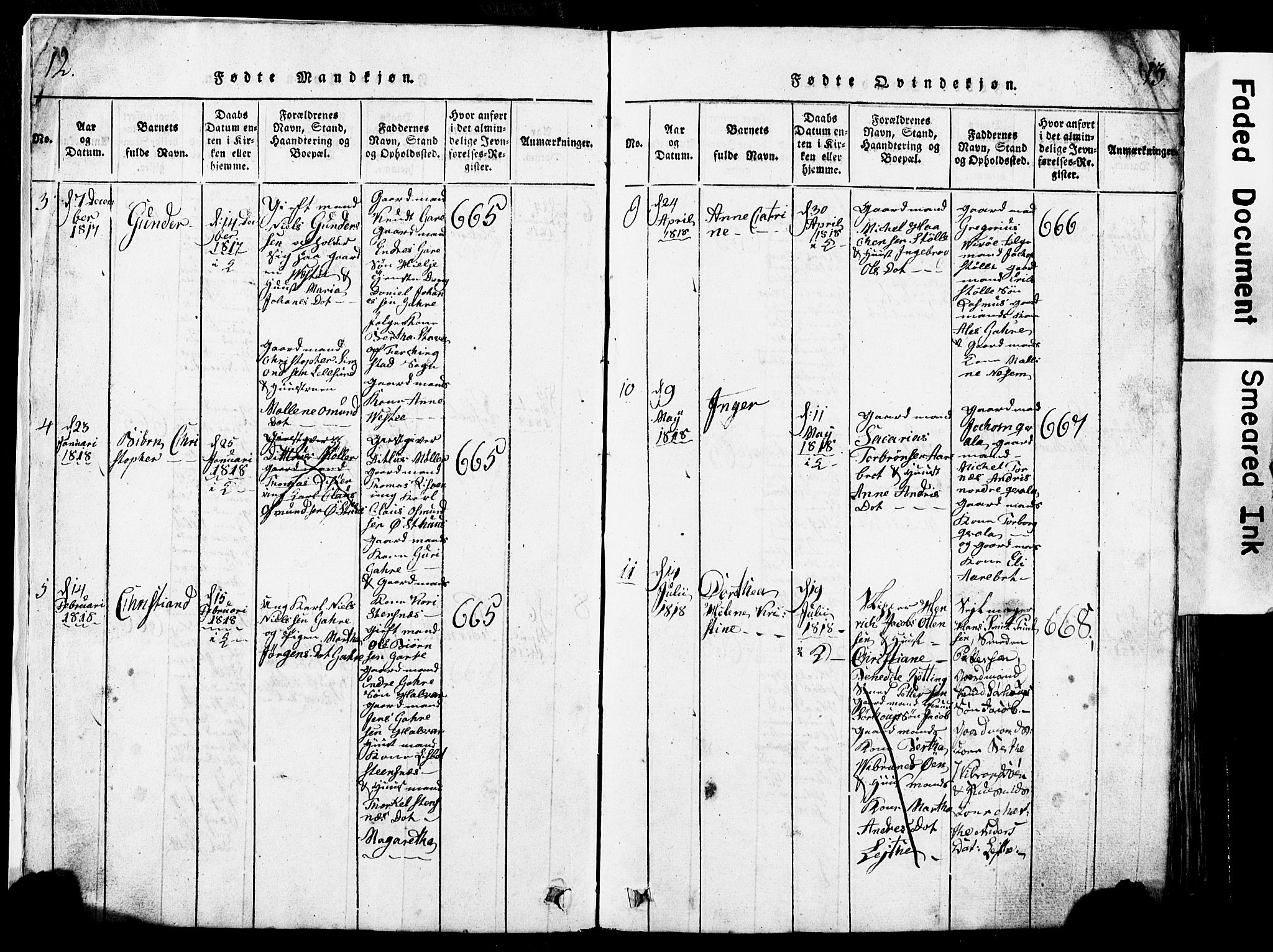 Torvastad sokneprestkontor, SAST/A -101857/H/Ha/Hab/L0002: Parish register (copy) no. B 2, 1817-1834, p. 12-13