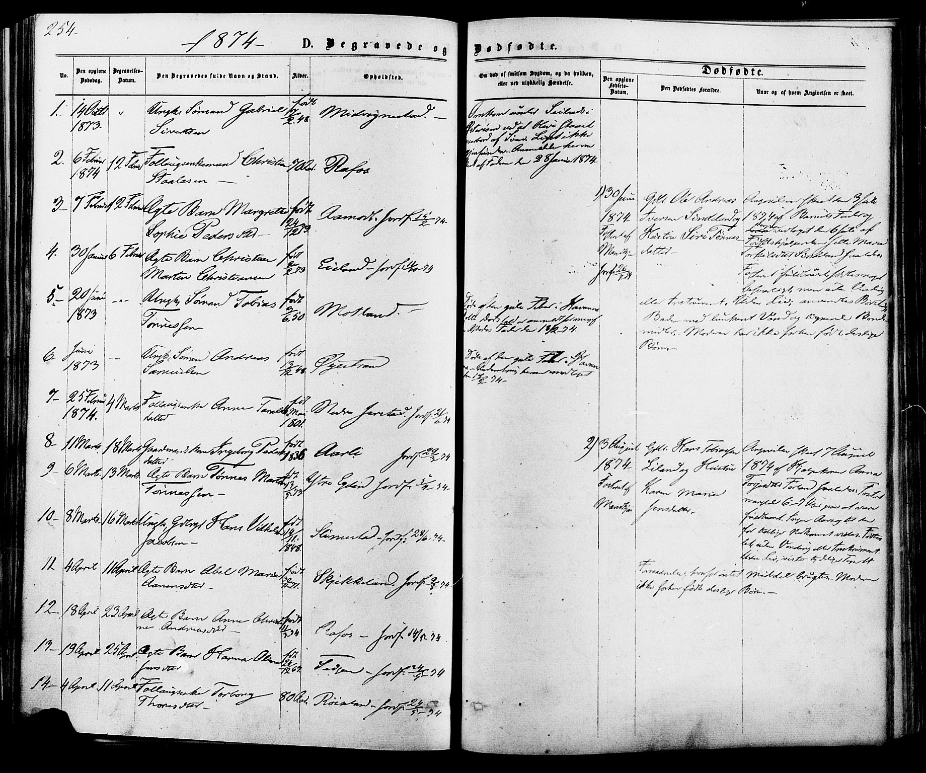 Kvinesdal sokneprestkontor, SAK/1111-0026/F/Fa/Fab/L0007: Parish register (official) no. A 7, 1870-1885, p. 254